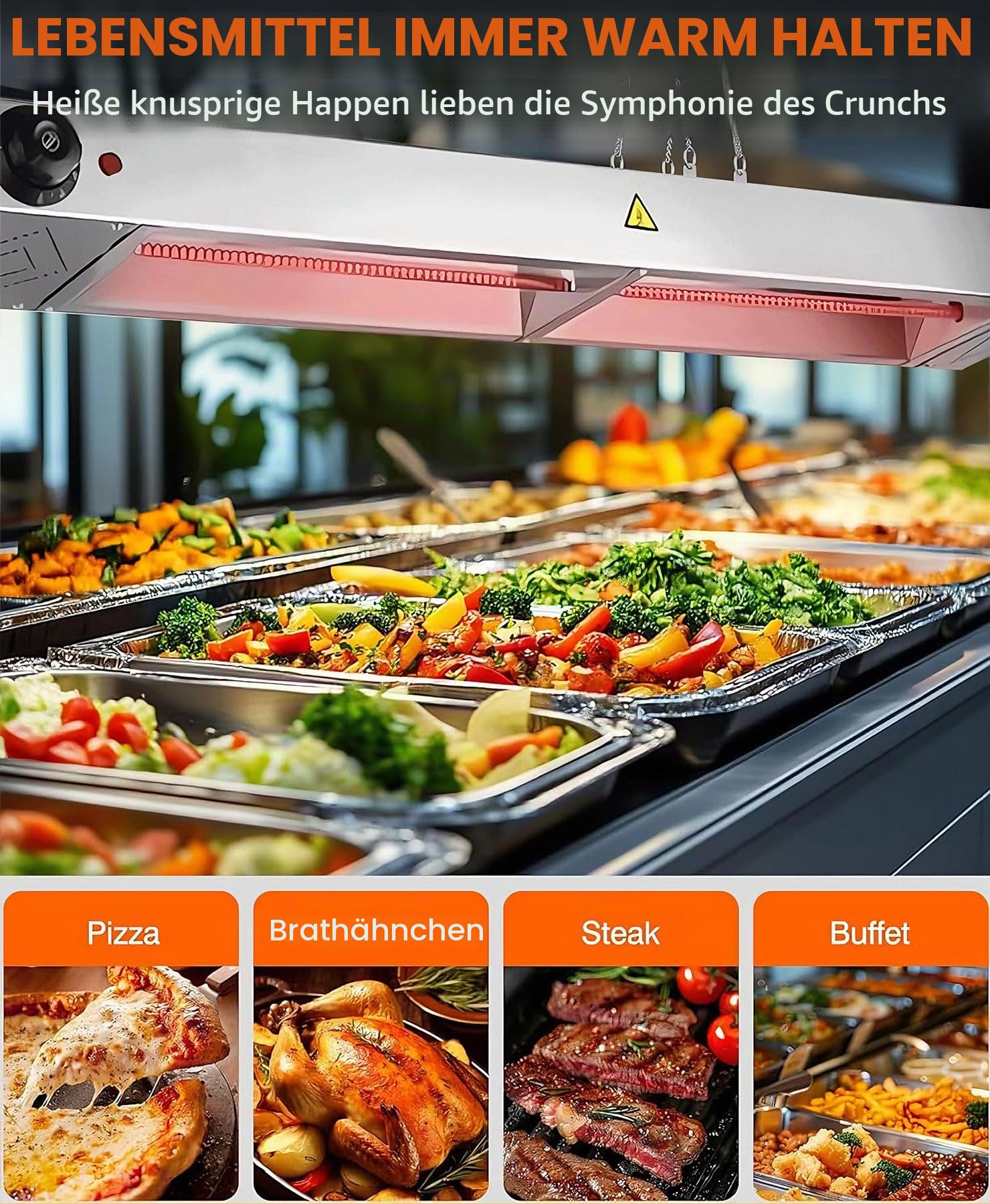 Wärmebrücke Küche Gastro, Edelstahl Hängende Speisenwärmer Lampe | Kommerzielle Infrarot Wärmelampe Essen für Buffet und Küche, Einstellbare Temperatur 30-85℃