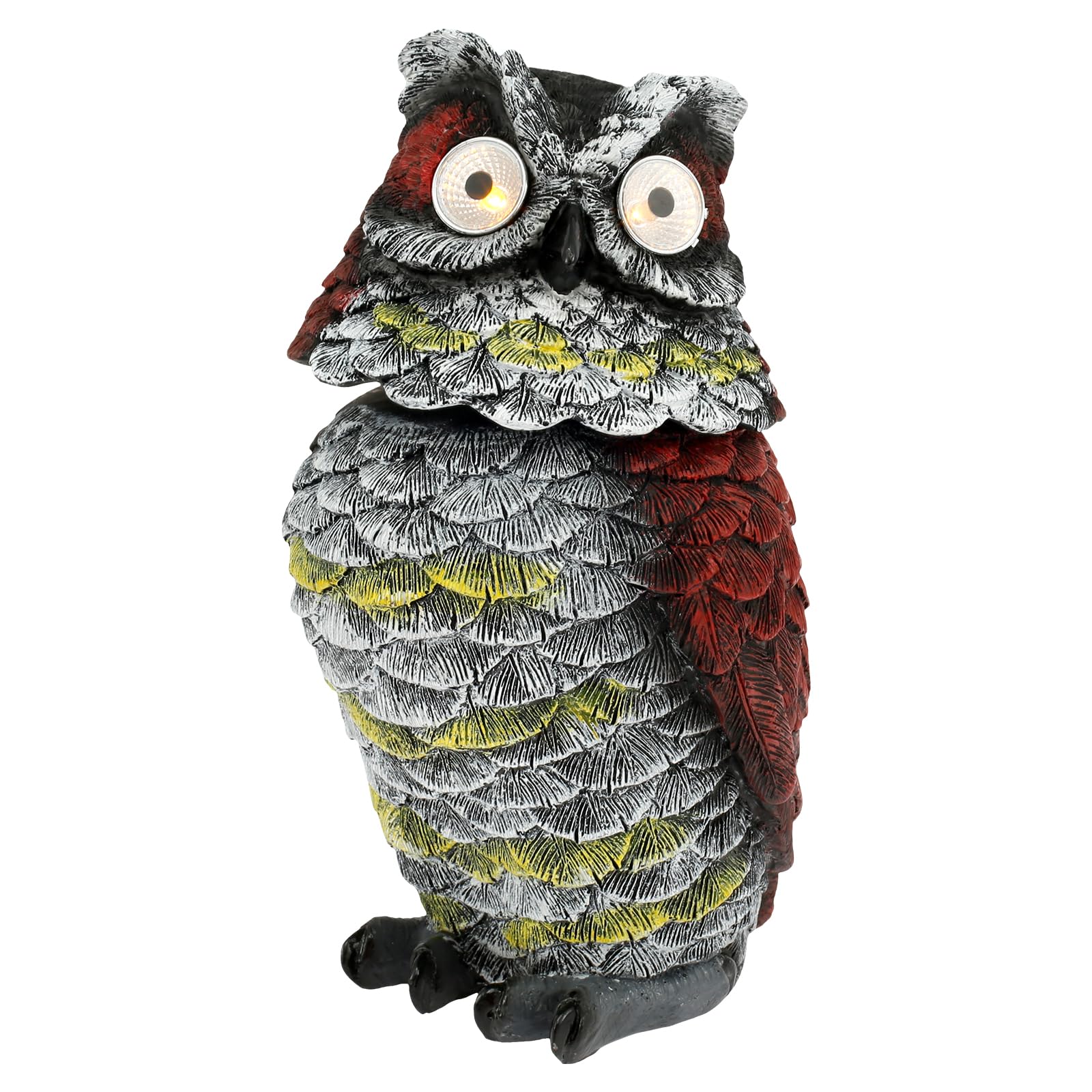 LuLobtg Solar Garden Owls to Scare Birds Away, 22cm Fake Owl Bird Scarer, Lifelike Owl Decoy with Flashing Eyes & 360° Rotating Head, Waterproof Owls Scarecrow Bird Repellent Devices for Yard