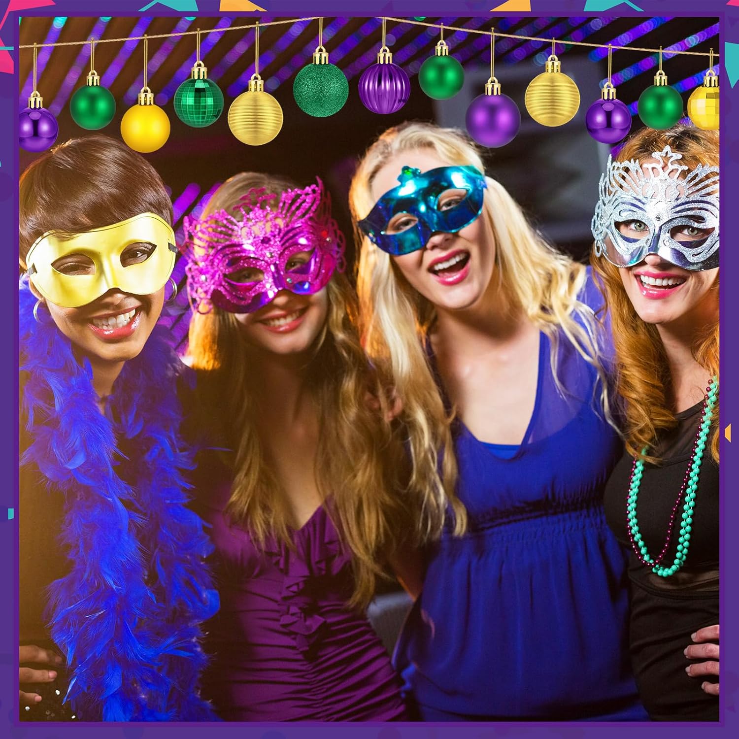 64 Pcs Mardi Gras Ornaments Glitter Purple Yellow Green Ball Ornament 1.6/1.97/2.4 Inch Assorted Size Plastic Carnival Bulbs Mardi Gras Decoration for Tree Home Indoor Party - Image 7