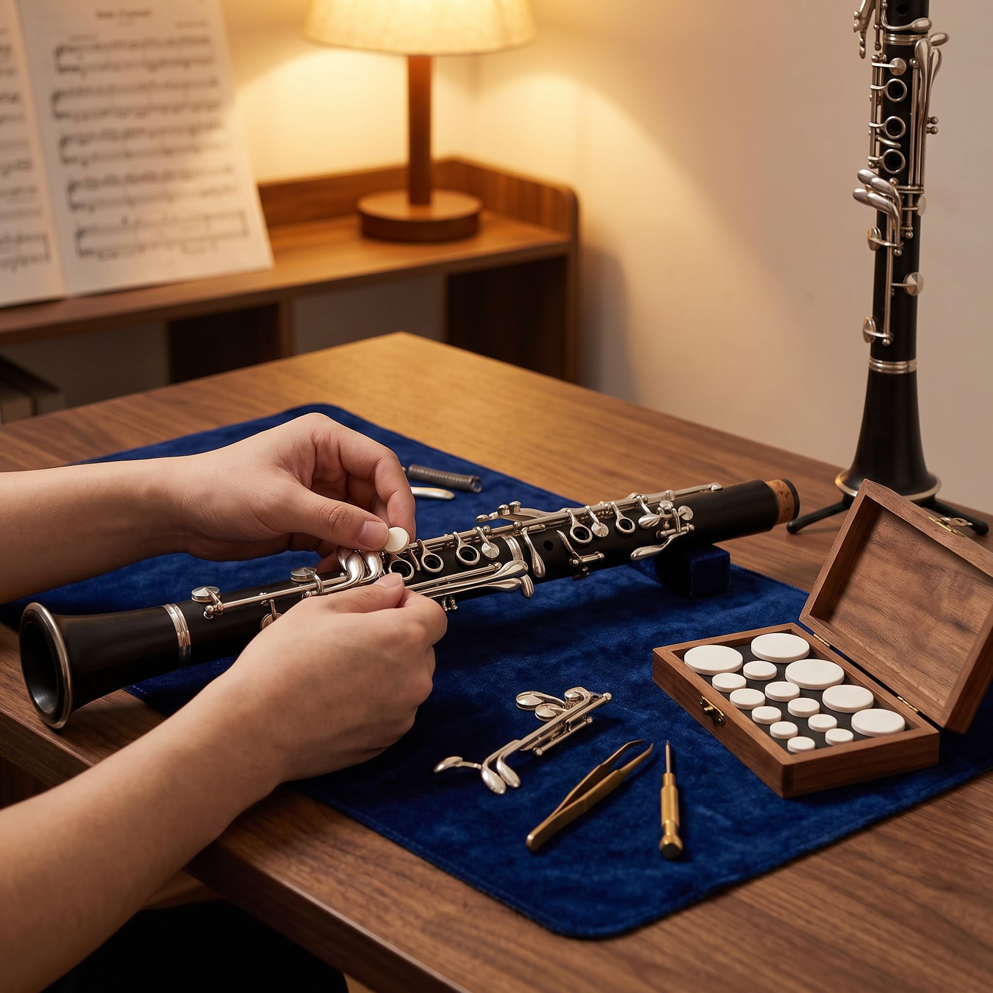 17 Pezzi Cuscinetti per Clarinetto in Pelle di Pecora, Guarnizioni per Fori con Tenuta d'Aria (3×17.23mm/1×16mm/2×12.2mm/11×10mm) - Accessori per Riparazione