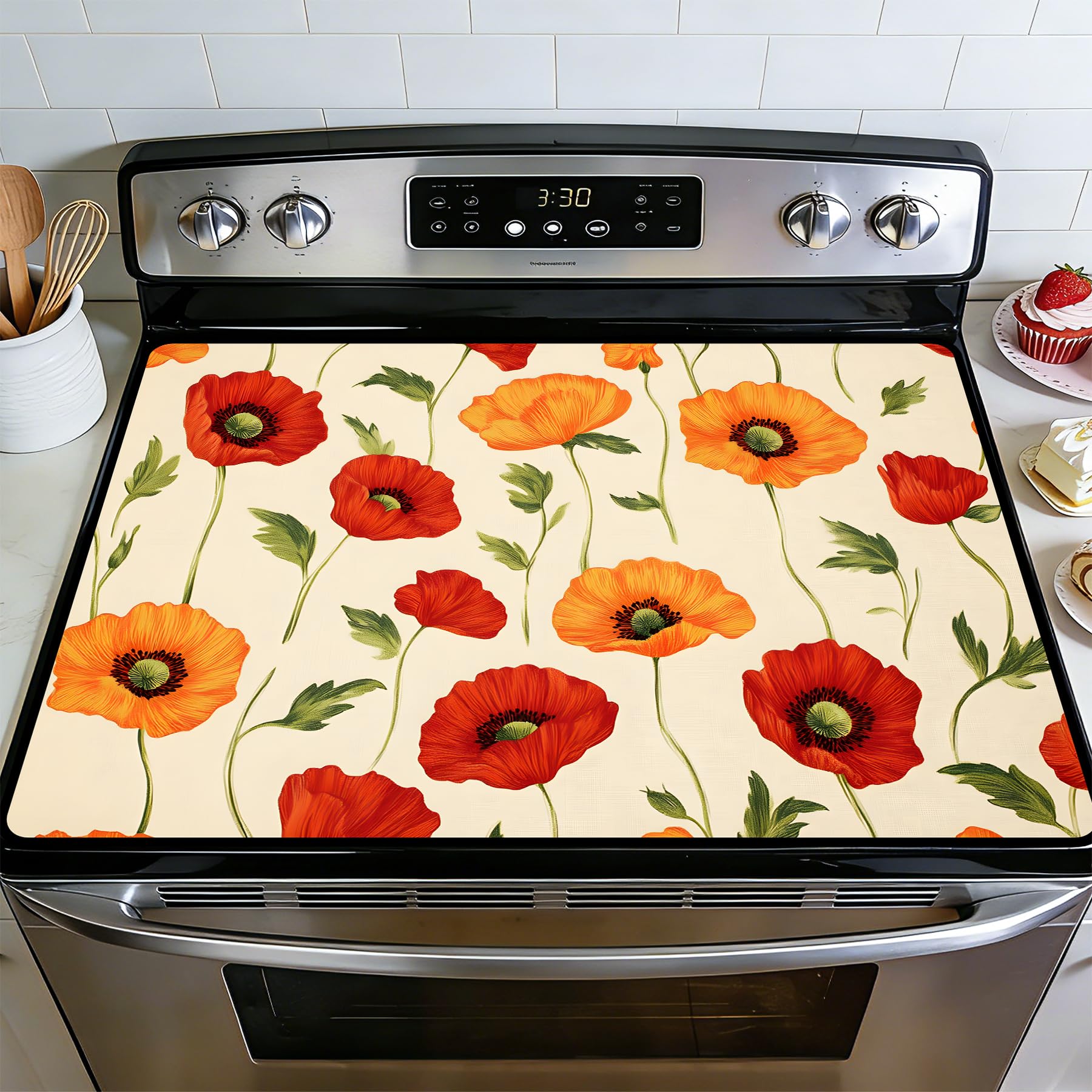 BVBOX Stove Top Cover for Electric Stove, 28" x 20" Glass Cooktop Protector Mat with Hanging Loops, Anti-Scratch Non-Slip Dish Drying Mat, Washable Countertop Pad