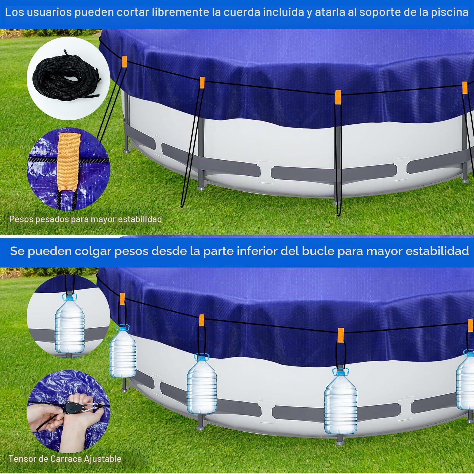 Cubierta de piscina redonda de 460 cm (para diámetro de 420 – 460 cm) | 2 en 1 cubierta de piscina resistente a los rayos UV, lona solar para verano e invierno, cubierta redonda para piscina de metal