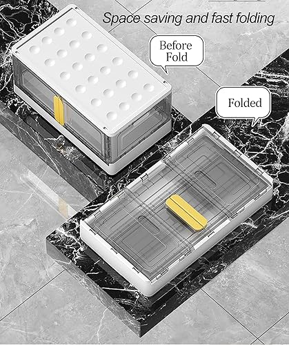 Miniatura 7 de Paquete de 3 cajas de almacenamiento plegables, contenedores de almacenamiento de plástico apilables de 17 galones con ruedas, caja