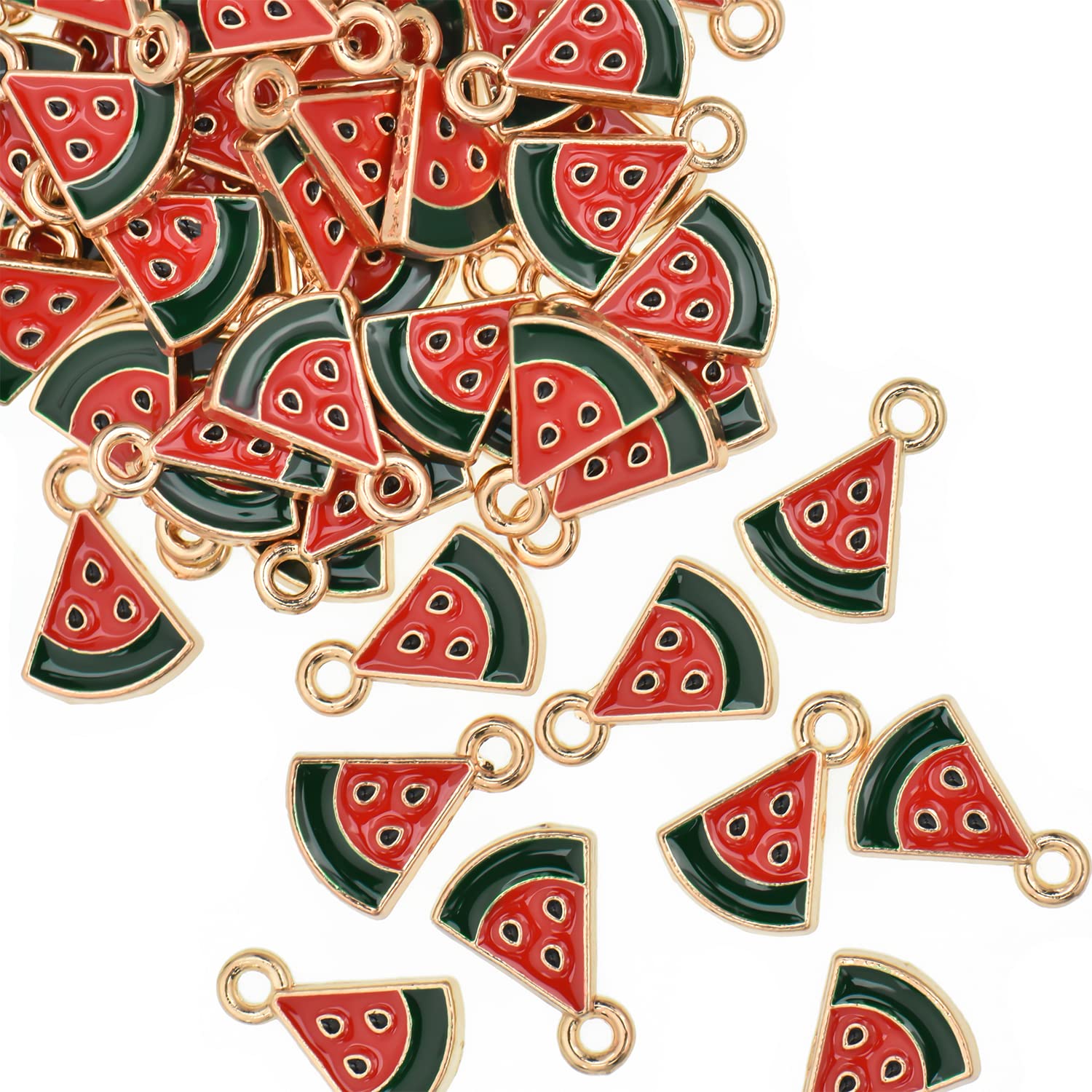 VIDRIO Pack of 80 Watermelons Enamel Charms Gold Plated Colored Pendants Accessories for Necklace Bracelet Jewelry Making DIY Crafting