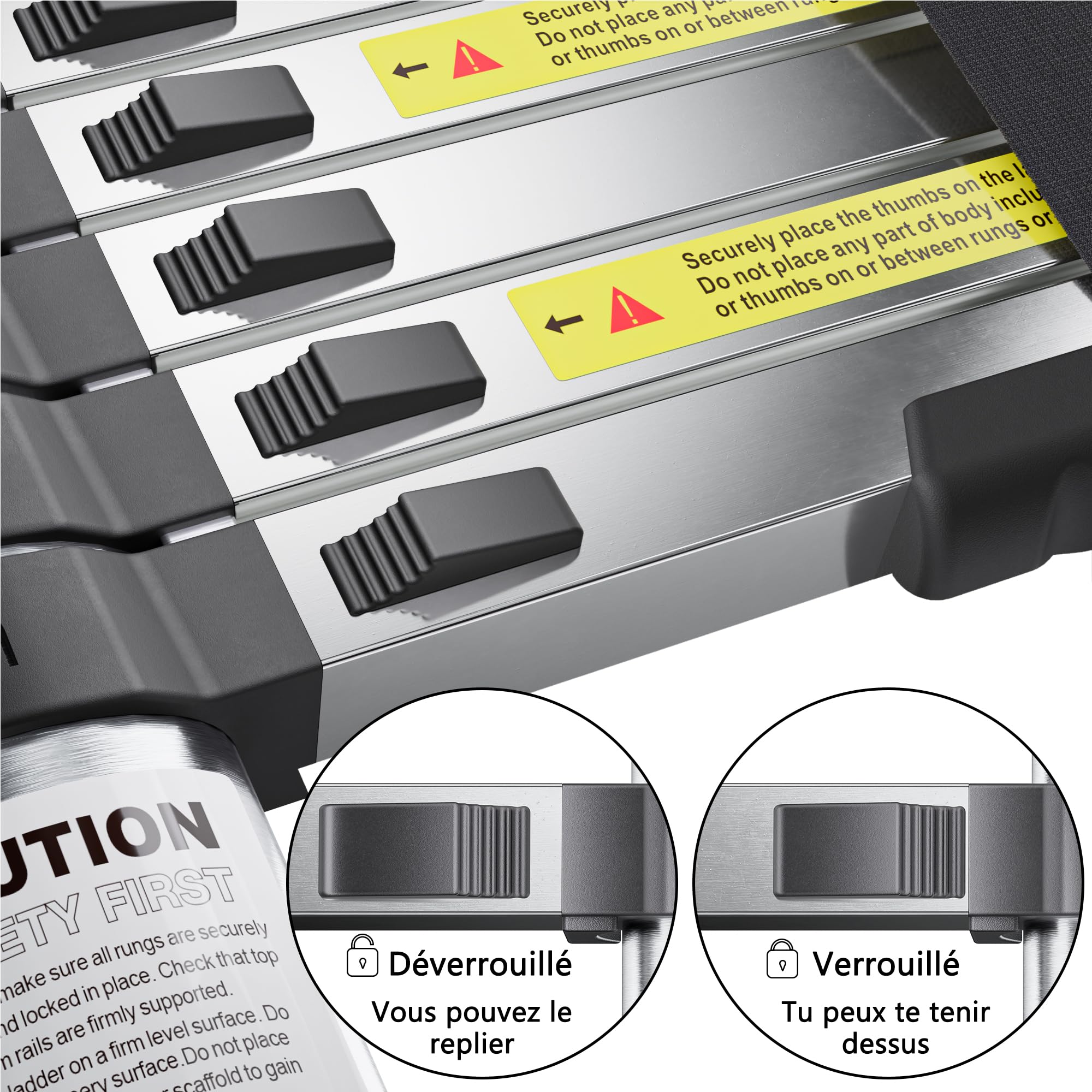 Échelle Télescopique 3,8m en Acier Inoxydable, Échelle Extensible avec Pieds Antidérapants, Échelle Portable à Hauteur Réglable pour Grenier, Toiture, Camping-Car, Décoration et Entretien