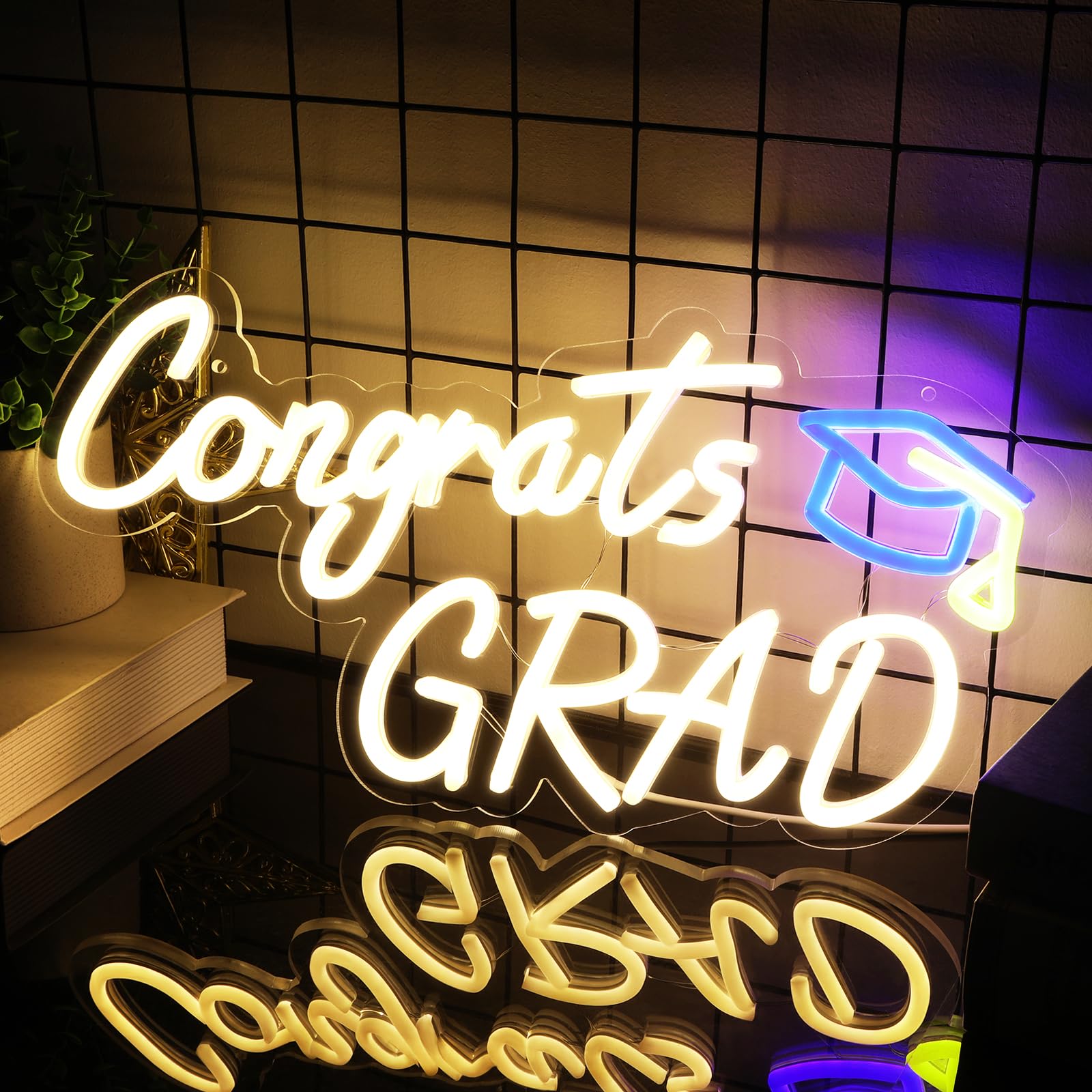 HMASYO Congrats Grad Neon Sign with Cap, Graduation Decorations 2025 Congrats Led Sign Wall Decor Class of 2025 Party Room Dorm Backdrop Celebration Gifts, Warm White, USB Powered, Dimmable