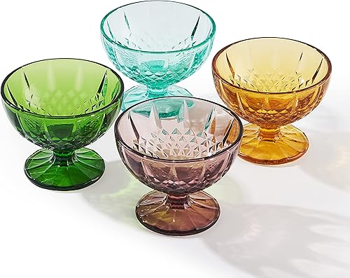 KMwares Juego de 4 tazones de postre de vidrio con pies de color de 8 oz