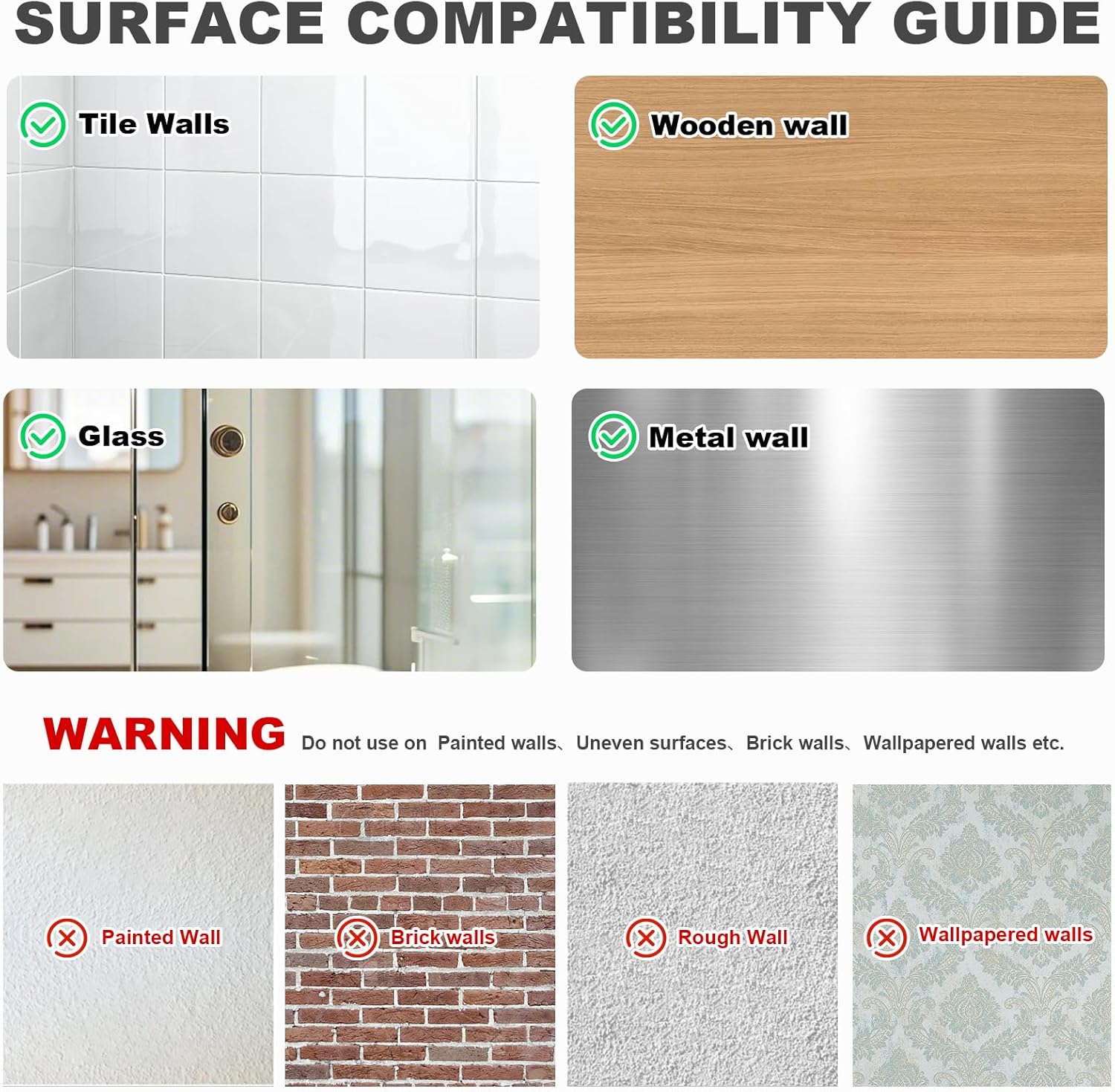 funest 6 Pack Mop and Broom Holder Wall Mount, No Drill Needed Self Adhesive, Non-Slip Mop Grippers for Tile Walls - Kitchen, Bathroom, Garage（White）