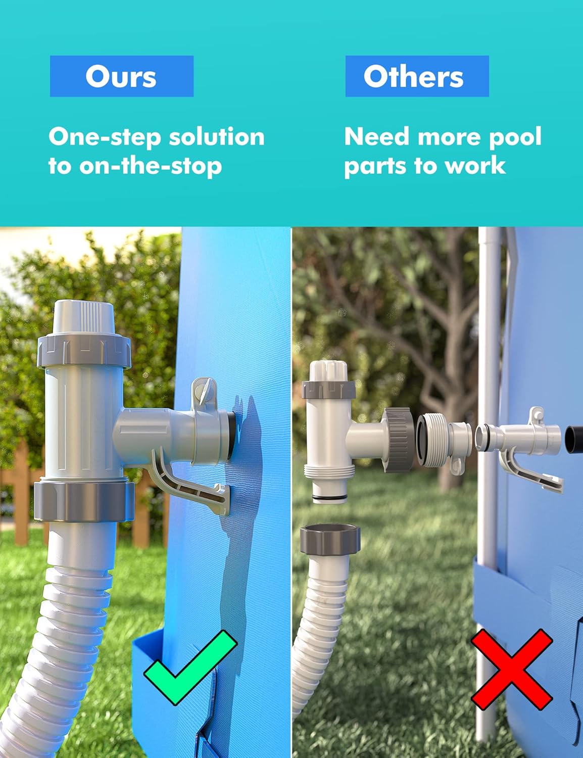 【PATENTED】MASCARRY Above Ground Swimming Pool Hose Adapter with Plunger Valve and Pipe Holder - Replacement Parts for Pool Pump System (2 PACK)