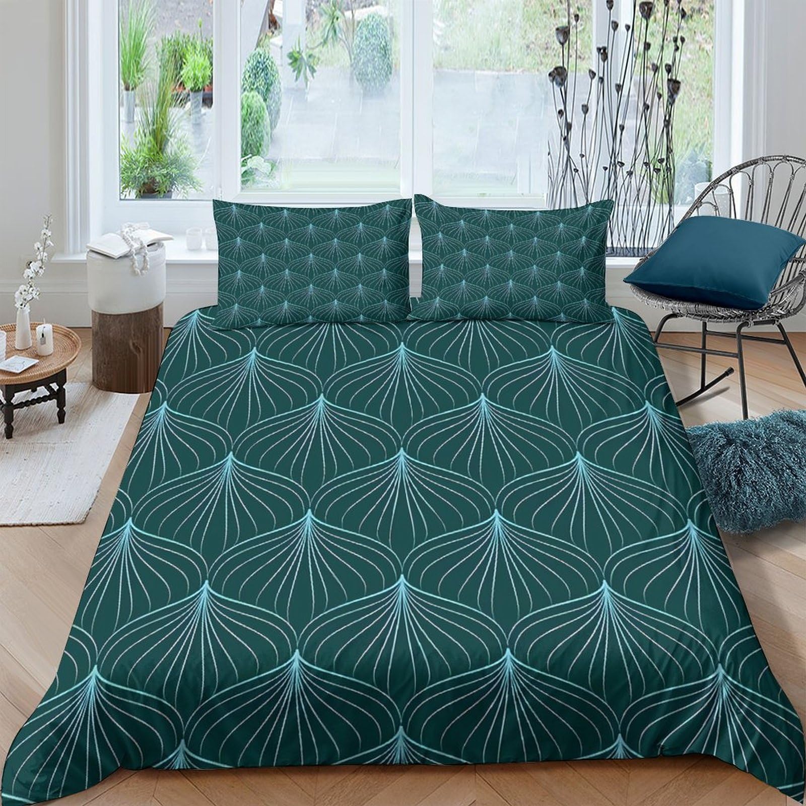 Ctjqhvkz Style-8 3D Printed Geometric Leaf Pattern Fitted Sheet Microfiber Dark Green Art Deco Mattress Cover For Bedroom Dorm Room Decor Single（135X200cm）