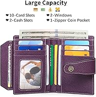 Vista 2 de FALAN MULE - Cartera de cuero auténtico para mujer, pequeña plegable , compacta, con interferencia de radiofrecuencia (RFID)