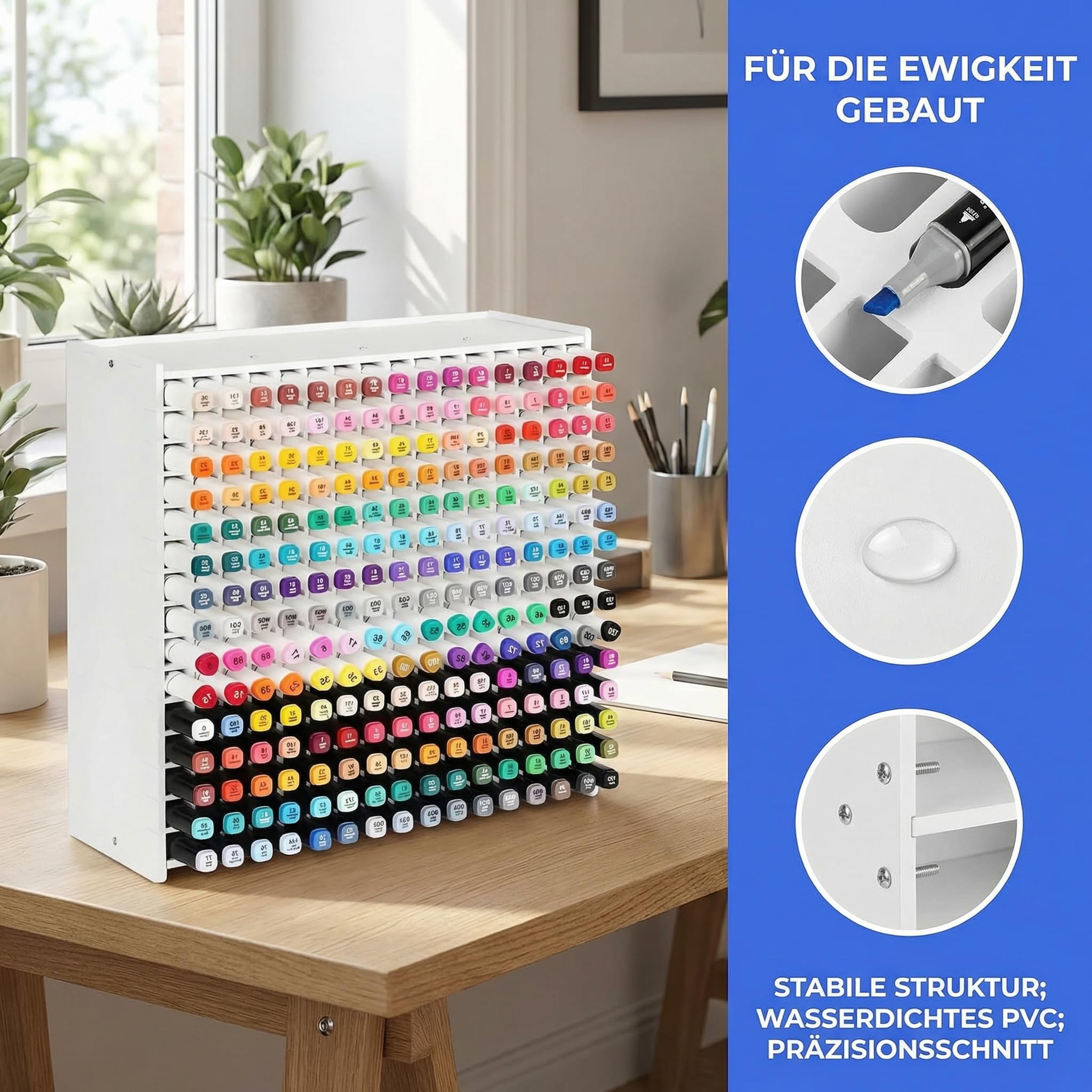 240 Fächer Stifte Organizer Schreibtisch, Großer Marker Organizer mit Verstellbaren Trennwänden, Robuster Stiftehalter Aufbewahrung für Marker, Stiftebox für Kinder, Künstler & Büro (Weiß)