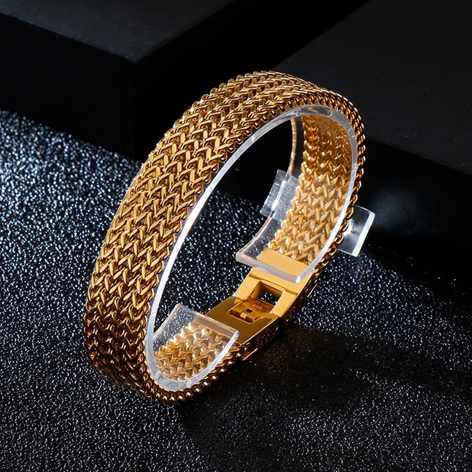 Bransoletki dla mężczyzn, czarne, bransoletki łańcuszkowe, łuski ryb, stal nierdzewna, fajne bransoletki dla mężczyzn, 210x13mm, Bez kamieni szlachetnych