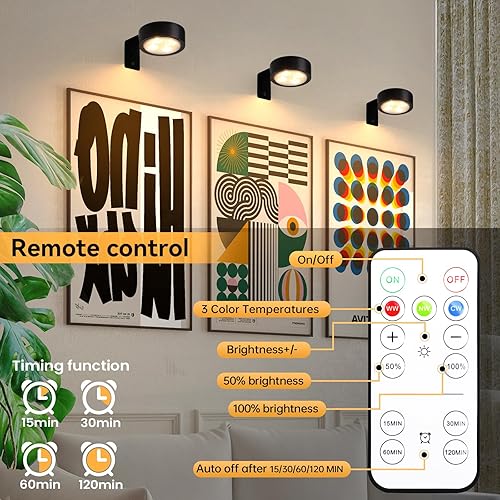 Miniatura 6 de Paquete de 2 luces de imagen a pilas con control remoto, luces de pintura LED, luz regulable y temporizador, luz de exhibición de arte para marcos