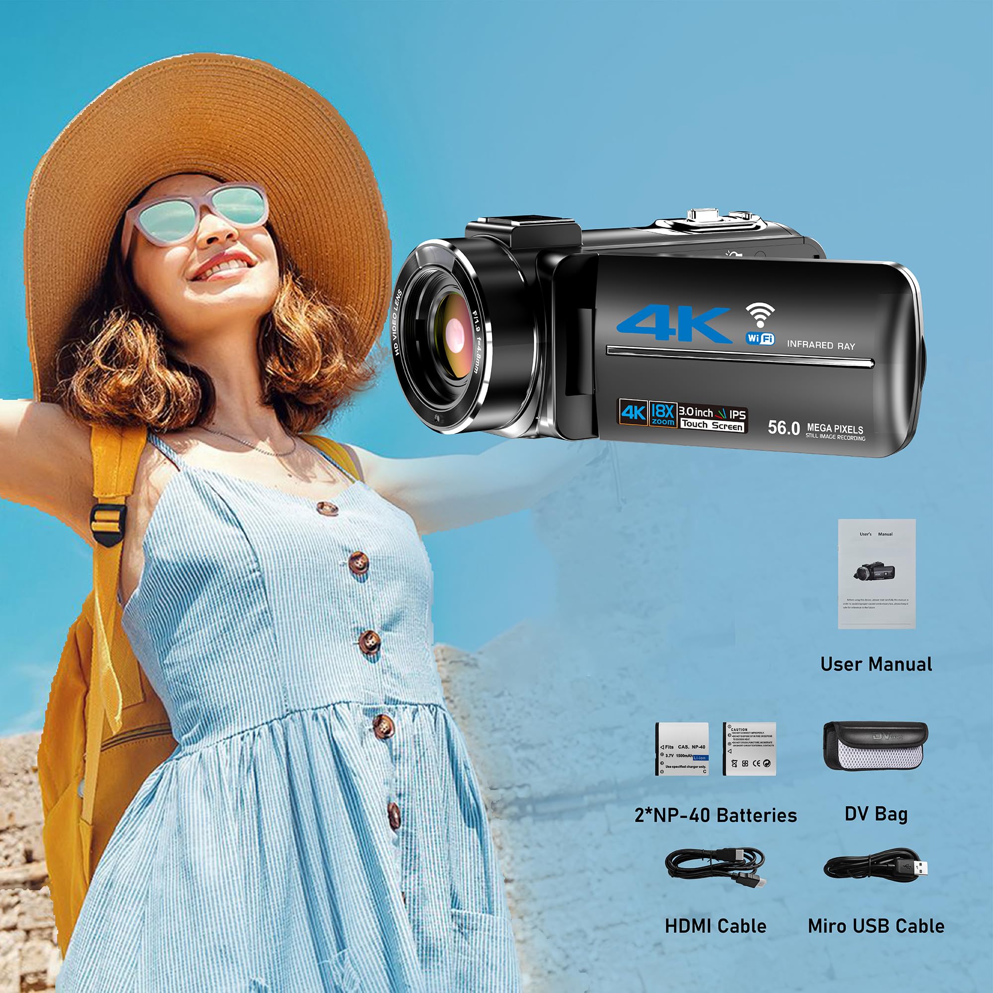 Vlogcamera CAMKORY 4K Vlogcamera Wifi Nachtzicht 48MP YouTube Camera Video Camera ...