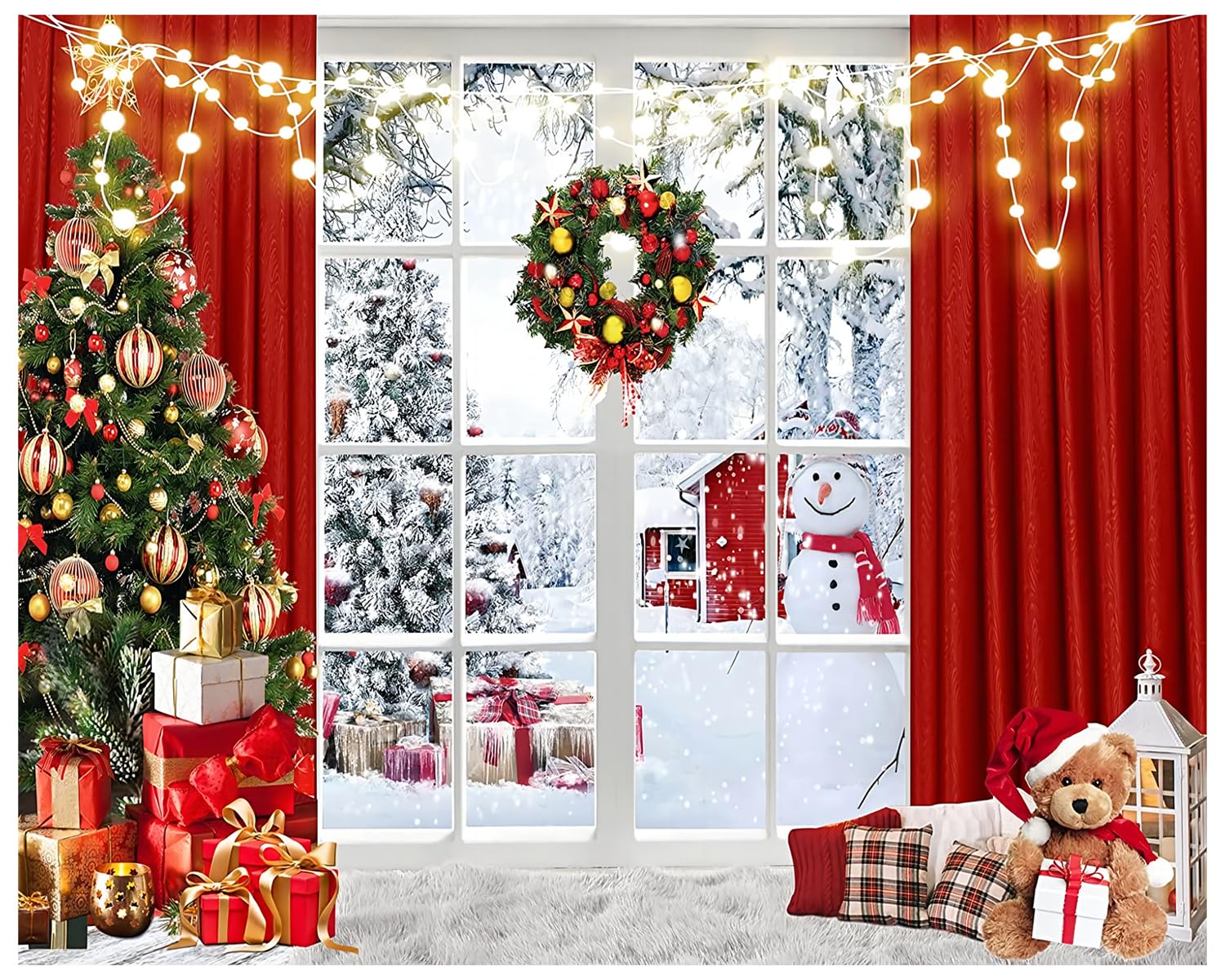 YYNXSY Christmas Photography Backdrop Winter Christmas Window Decoration Backdrop Birthday Party Decorations Photo Backdrops Xmas Photo Booth Props