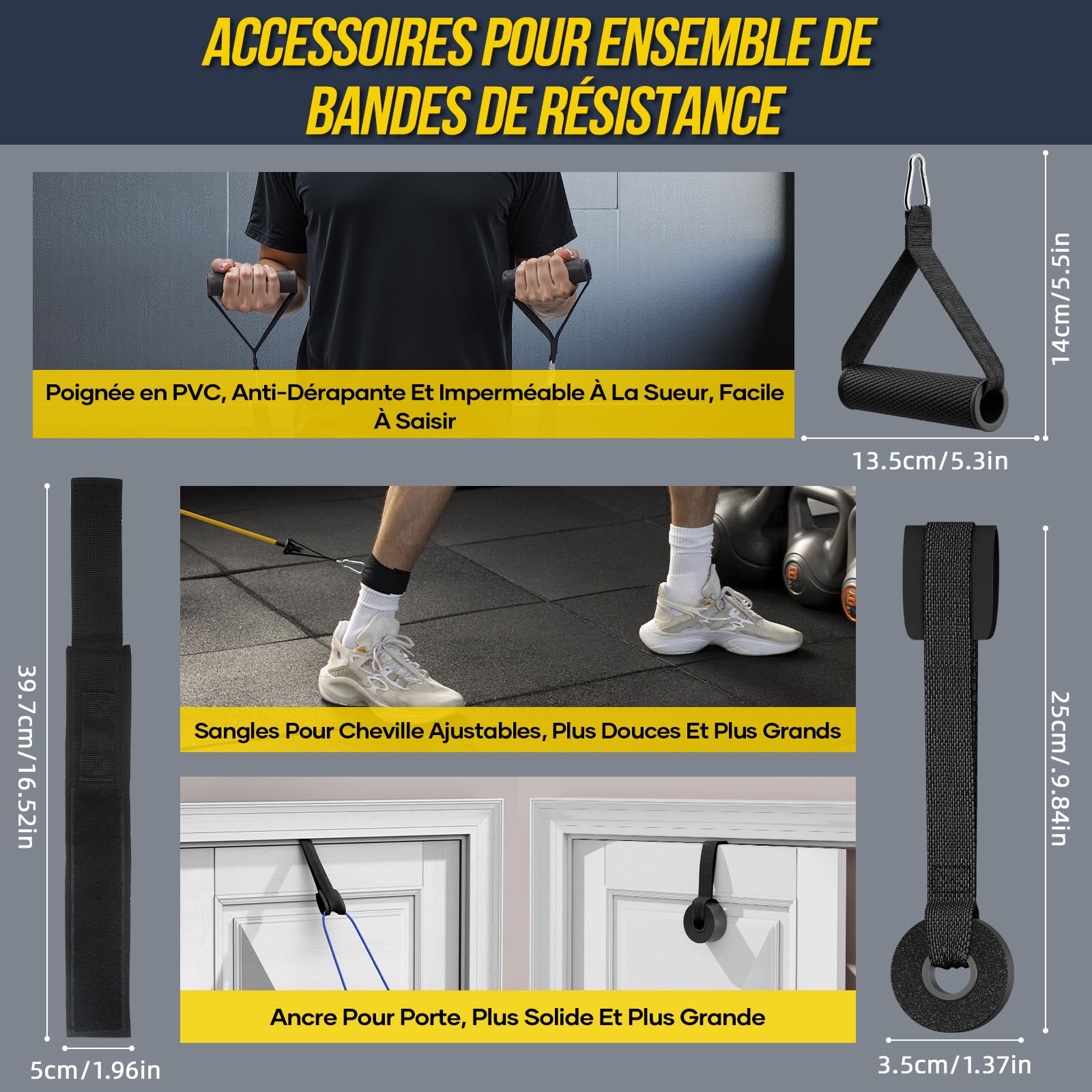 Fokky Kit Elastique Musculation avec 5 Niveaux Bande Élastique Sport Poignées Sangles Cheville Yoga Pilates