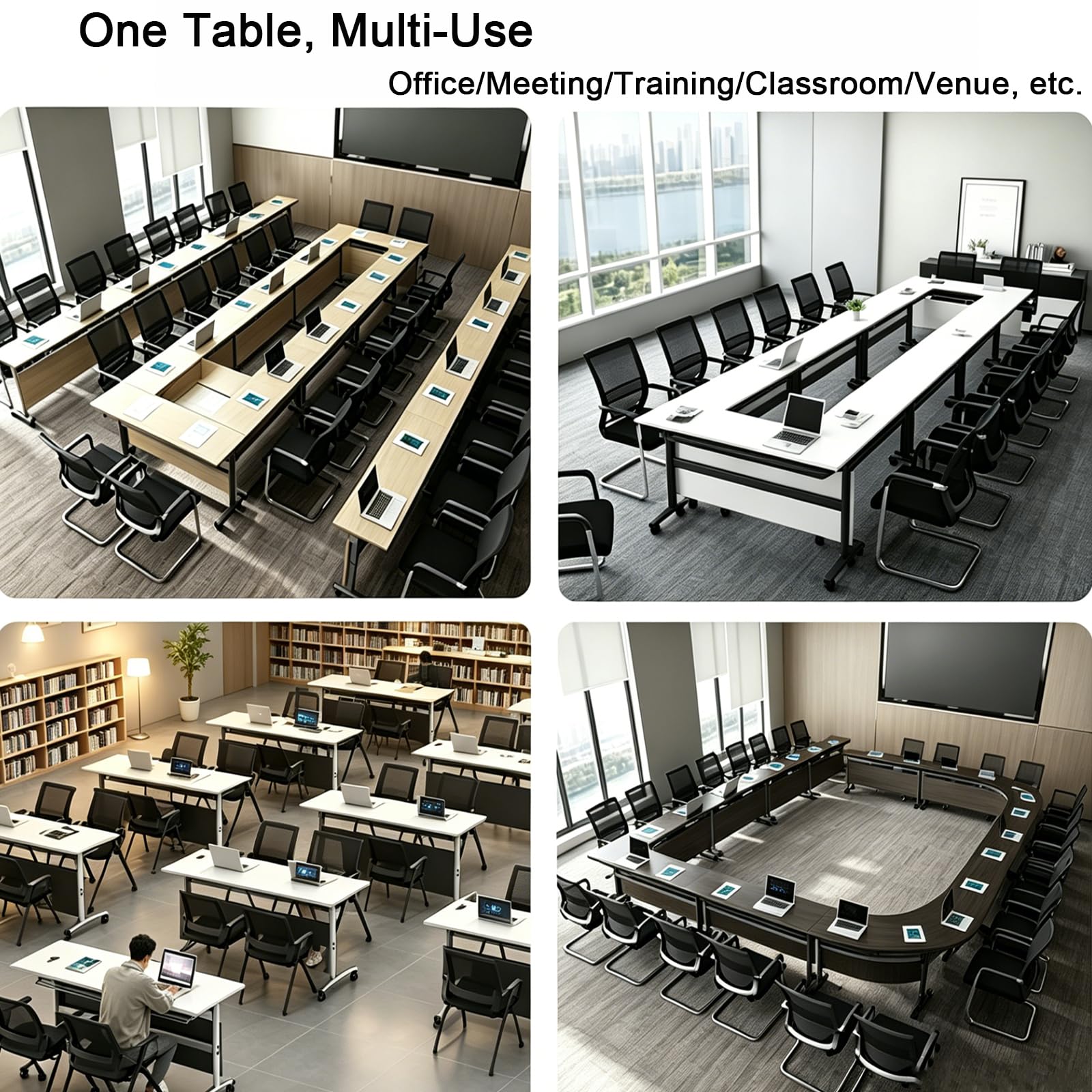 Modularer, klappbarer Konferenztisch mit Rollen, platzsparender Klapptisch für Büro, Seminar und Sitzungssaal (4, 140 x 59,9 x 75,2 cm)