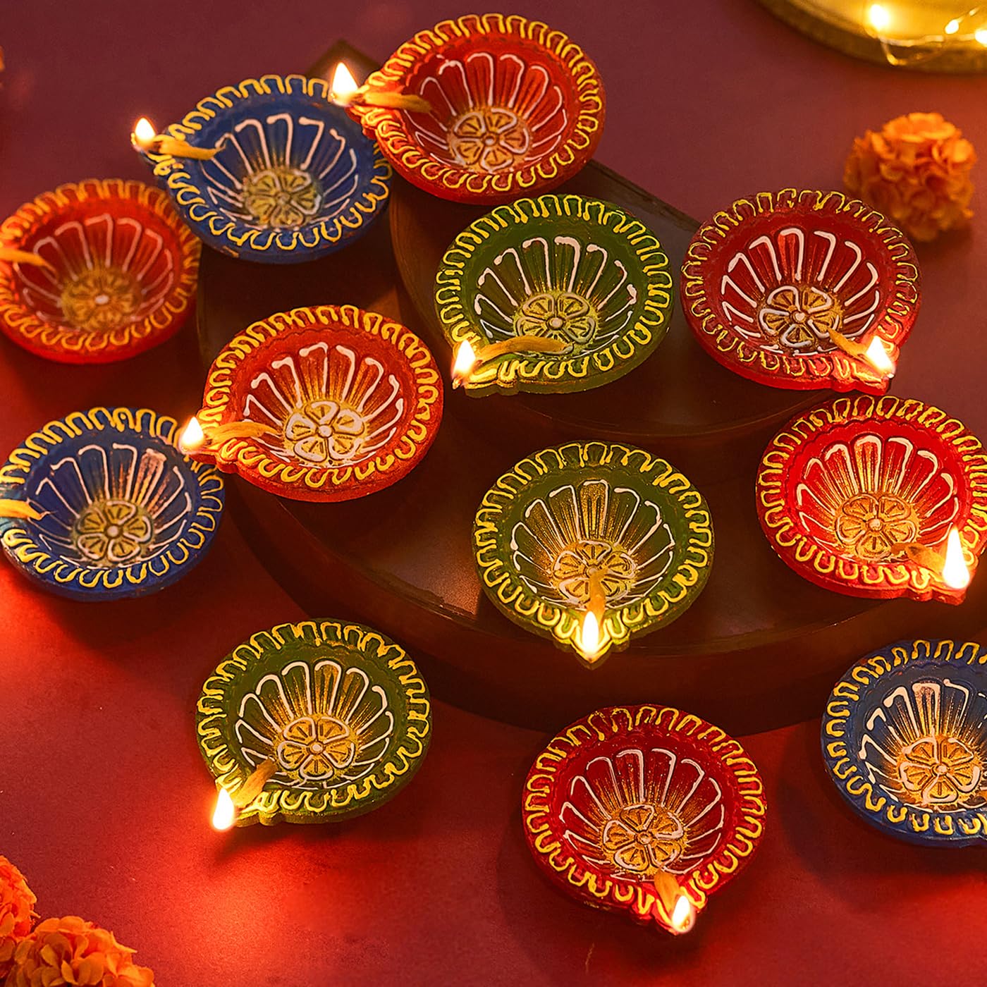 TIED RIBBONS Pack of 12 Large Handmade Clay Diwali Diyas Earthen Oil Lamp Diwali Diya for Diwali Decoration Item Home Puja Office Pooja Room Mandir Temple Table Diwali Decor (Multi, 7.8 cm x 2.5 cm) (B0DFTM5V6S) Amazon Price History, Amazon Price Tracker