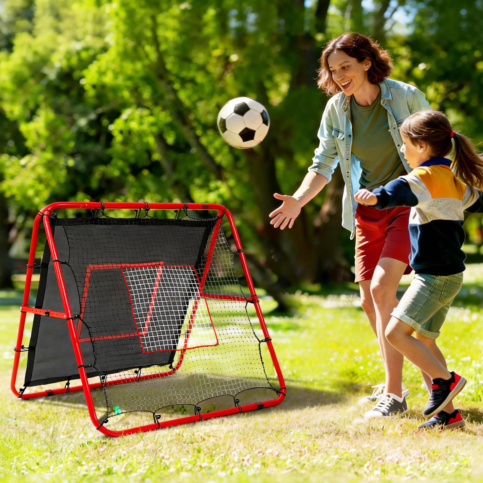 Rebounder für Fußball Doppelseitiges und Verstellbares fußball rebounder 100 x 100 x 87 cm Rückstoßziel Tragbares Fußball Trainingsgerät Fußballtor für Schuss Pass und Ballannahmetraining