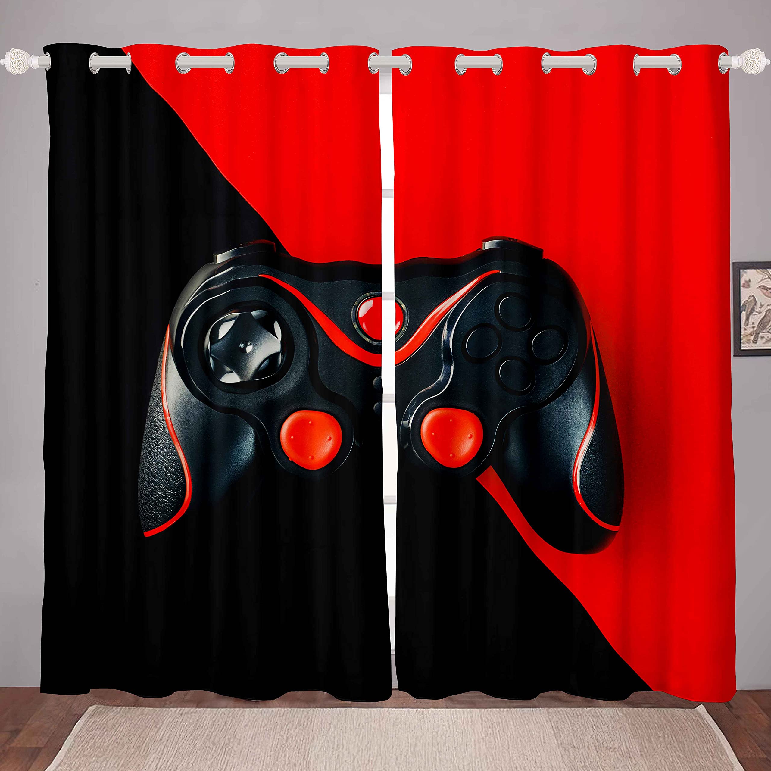 Cortina de de Sala de Juegos para niños, Color Rojo, Negro, para Consola de Juegos, Videojuegos, Cortina de Ventana controladora de Juego Moderno, W46* L54 OEKO-TEX STANDARD 100