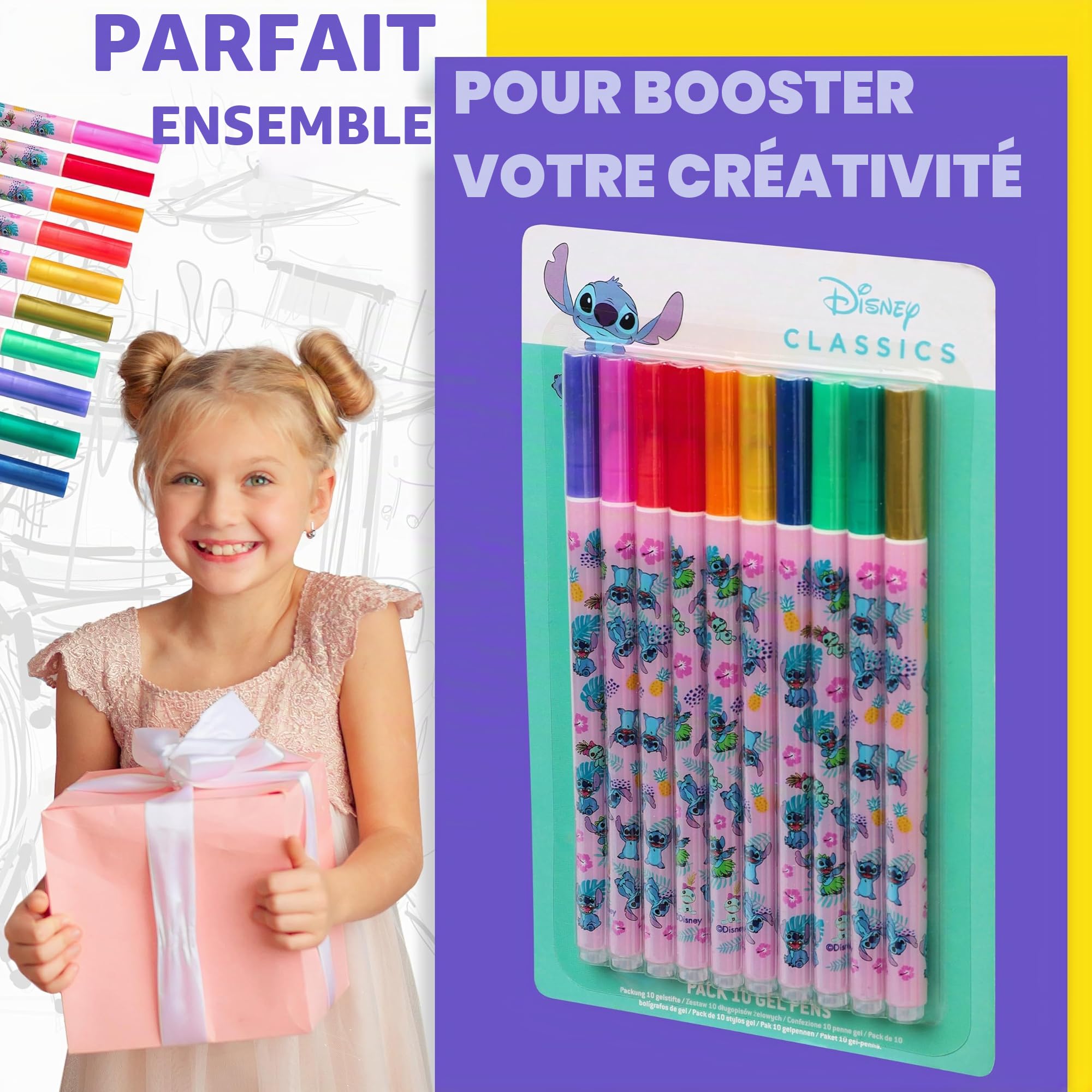 Disney Stitch Stylos Gel pour Enfants, Set Multicolore de 10, Fournitures Scolaires (Multi Stitch)