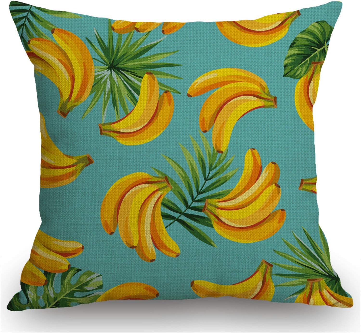 Swono Tropical Palm Leaves and Bananas Burlap Throw Pillow Case Cushion Cover Couch Sofa Decorative Square 18x18 inches