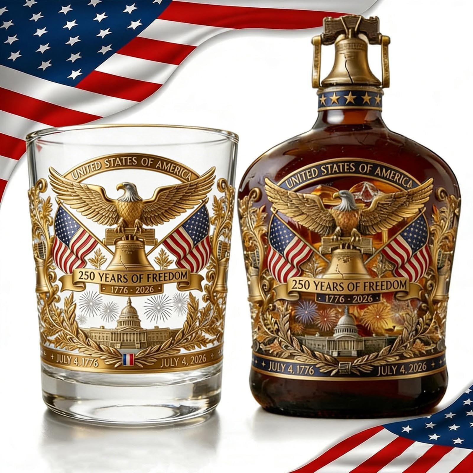 Genérico Botella De Whisky Del 250 Aniversario, Diseño De Agarre Seguro, 18,5 X 12,5 Cm, Decantador, Botella De Whisky Histórica Del 250 Aniversario De EE. UU., Diseño Conmemorativo, Para E