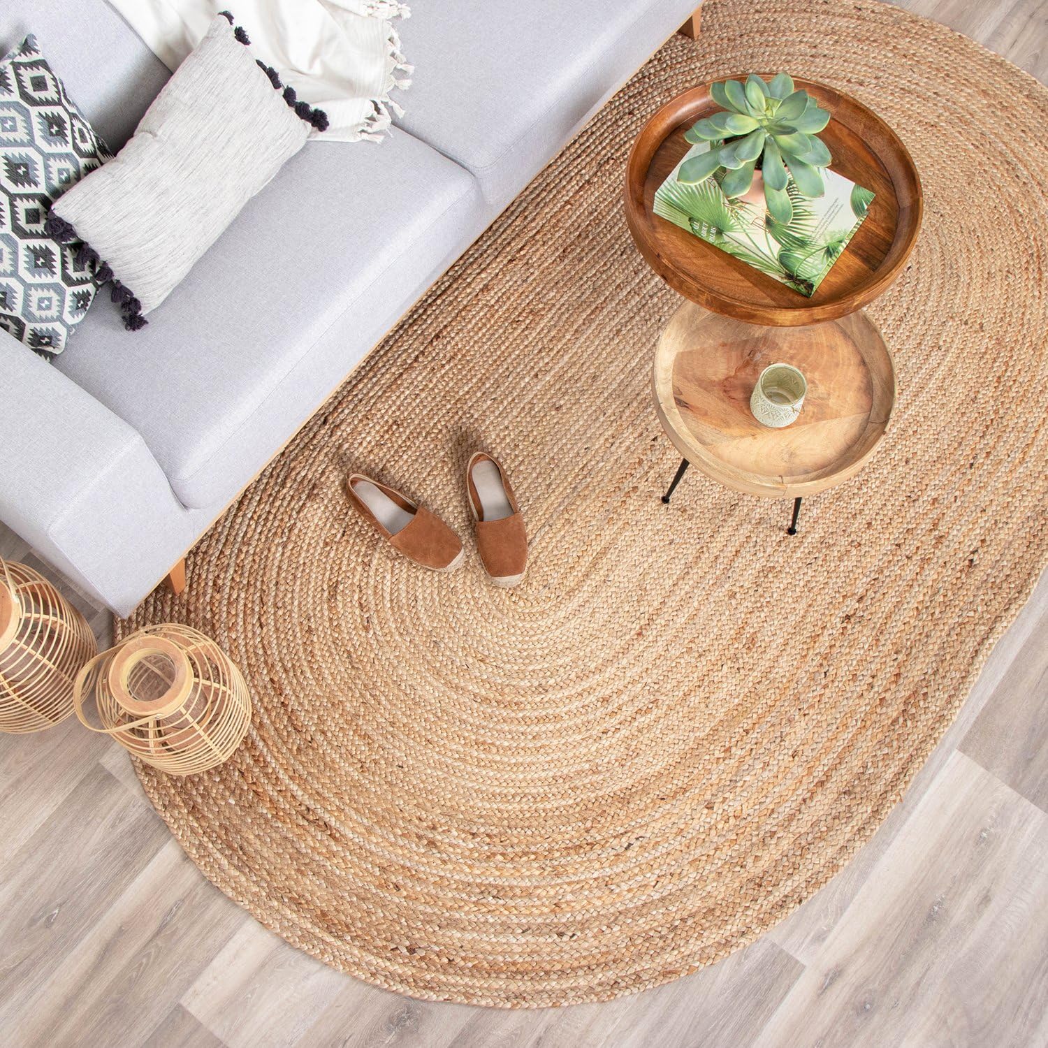 FRAAI | Home & Living Tapis de Salon en Jute - Fair Ovale Naturel - 100x152cm - Poil Court - Ovale - Jute