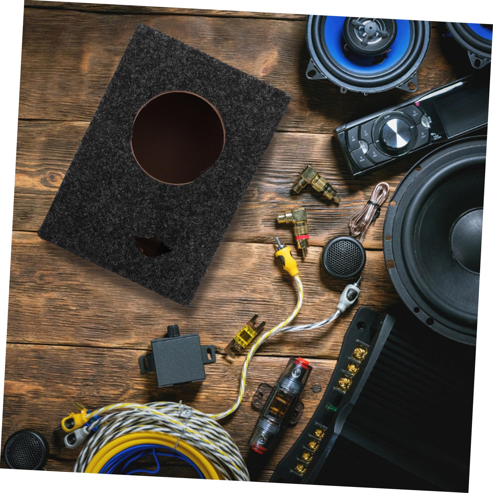 Caja de Subwoofer Alfombrada Ultradelgada 5 Pulgadas para Automóvil, Caja de Altavoces de Audio Vehicular Puertos para Tweeter y Amplificador, Compatible para Instalación DIY