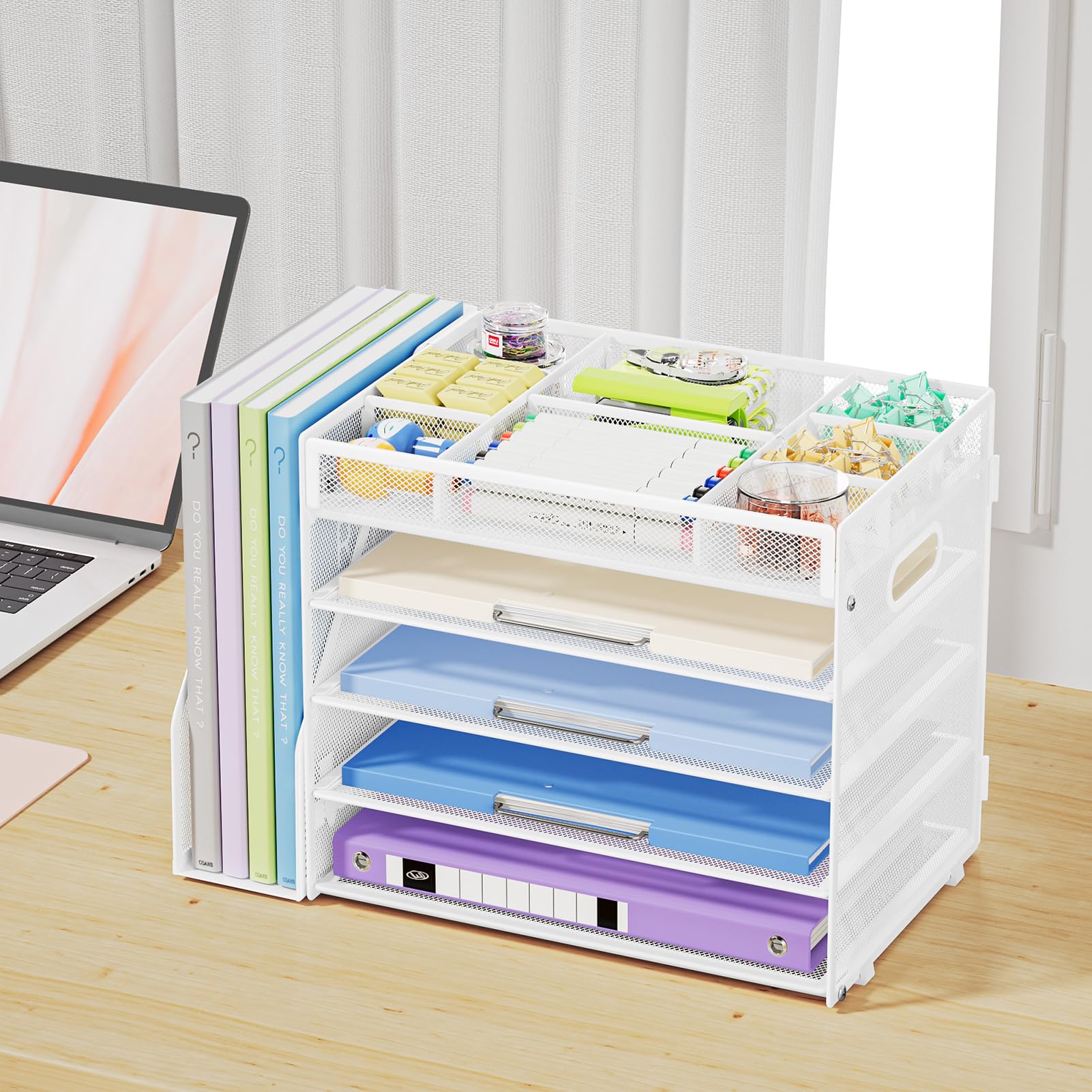 Marbrasse Organizer da scrivania a 5 livelli con porta documenti, organizer per vassoio per lettere, organizer da scrivania con scomparti regolabili, organizer da scrivania in rete e accessori per