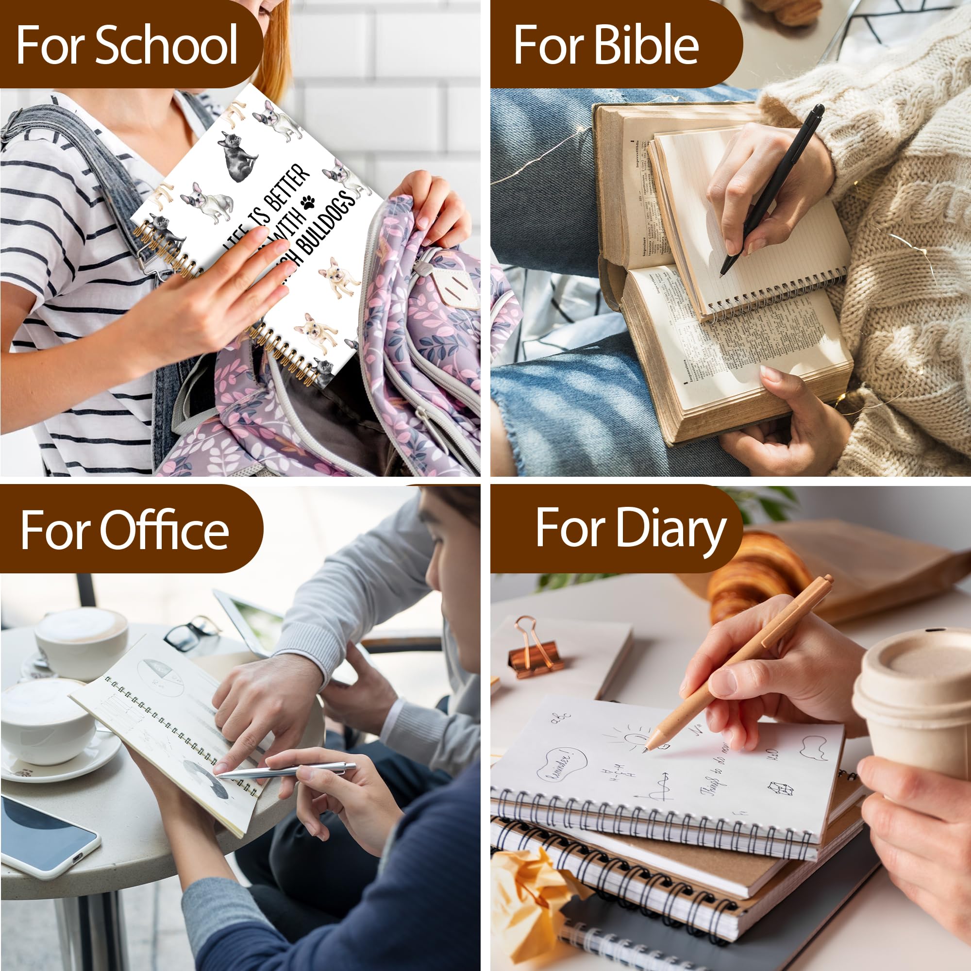 Cuaderno de perro bulldog francés, cuaderno en espiral, regalos de Frenchie, cuadernos de perros, regalos para amantes del bulldog francés, propietarios, mujeres y hombres, suministros de