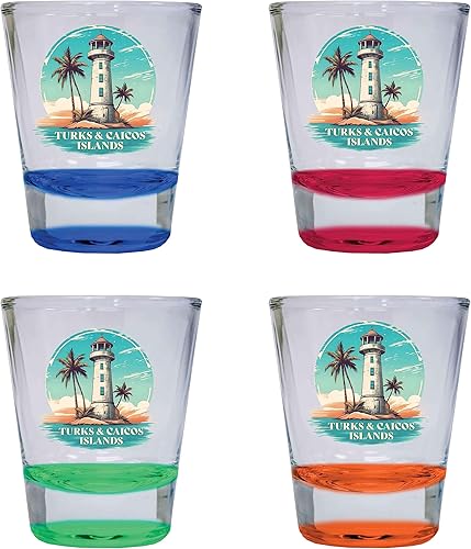 Turks And Caicos Design A Souvenir - Vaso de chupito redondo de 1.5 onzas, paquete de 4 unidades