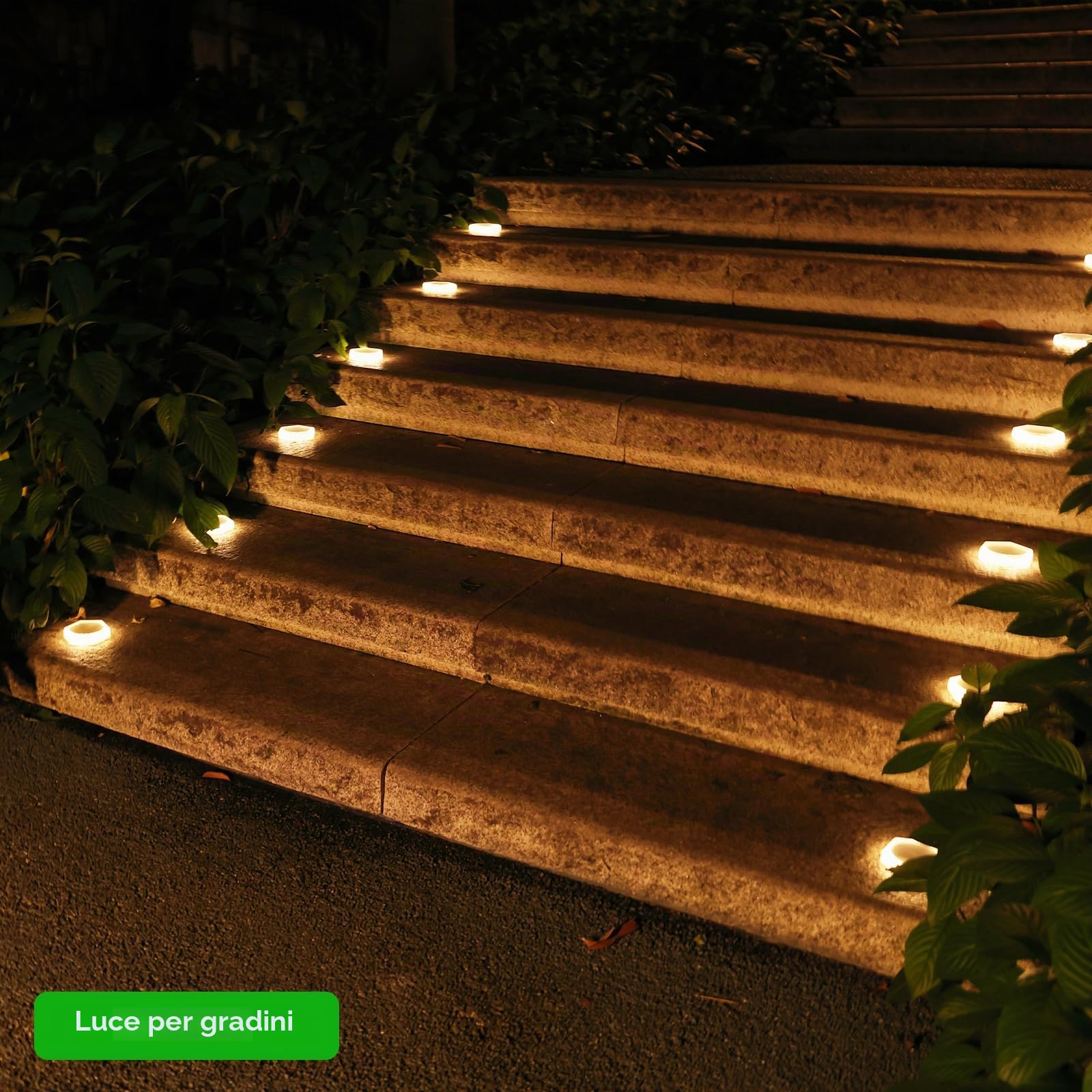 YiLaie Segnapasso 20 Leds Esterno Solare, 10cm Luci Esagonali da Giardino con Adesivo Luce 360°, Faretti Solari a Pavimento IP68 Calpestabili per Viale, Camminamento, Scale, Bianco Caldo (6 Pezzi)
