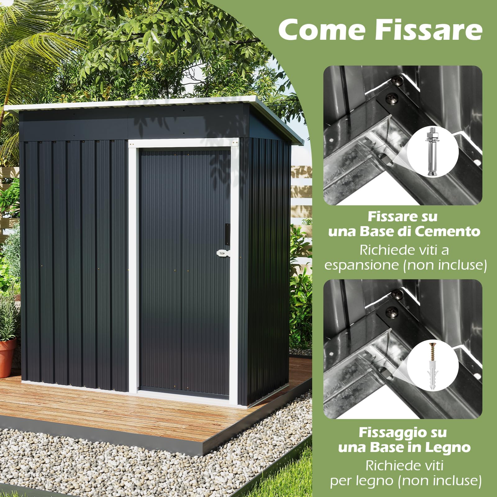COSTWAY Capanno per Attrezzi da Giardino in Metallo, Casetta Porta Attrezzi in Acciaio con Porta Scorrevole Sistema di Blocco, Casetta per Stoccaggio per Prato e Cortile, 163 x 86 x 181 cm, Grigio