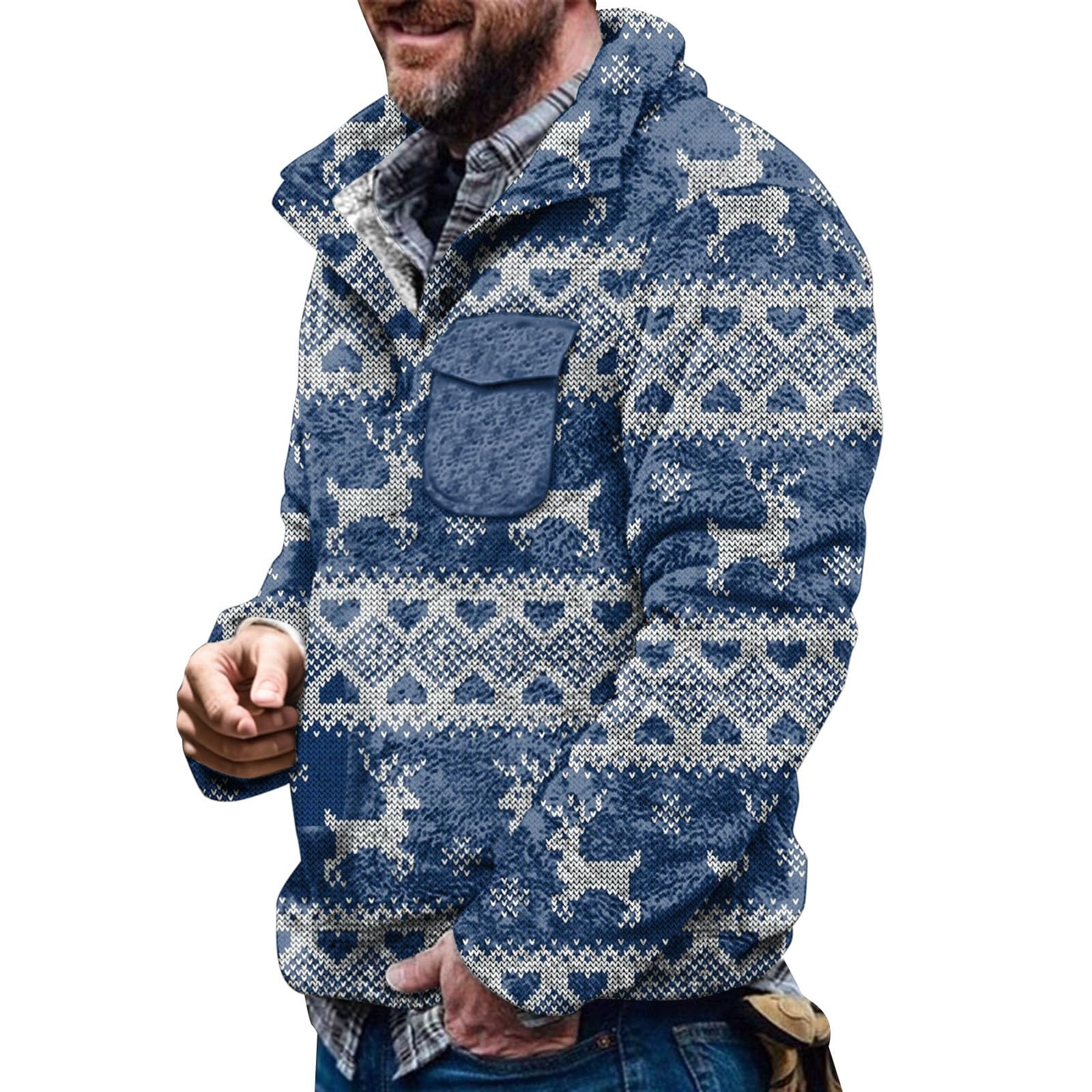 Generisch Jersey de Navidad para hombre, cuello redondo, camiseta de manga larga, Navidad, informal, suéter de invierno, cálido, diseño navideño feo
