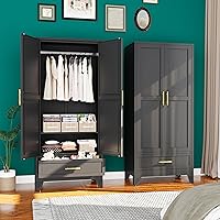 Vista 22 de Armario de metal de 71 pulgadas, armario de almacenamiento de ropa de acero con espejo y estantes ajustables, armario de almacenamiento de acero