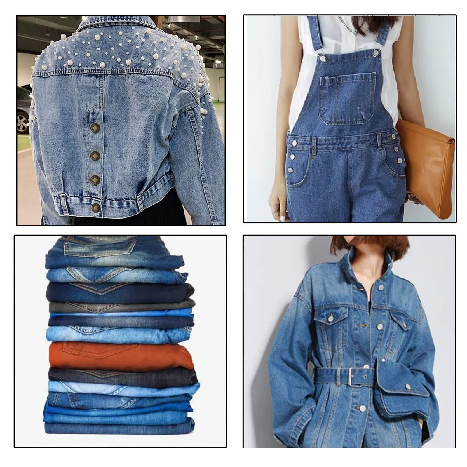 YYJ HOME Botones de mezclilla para jeans sueltos, pines de botón para jeans, botones instantáneos de 17 mm, sin costura, kit de reparación de botones extraíbles con remaches y destornillador, 12