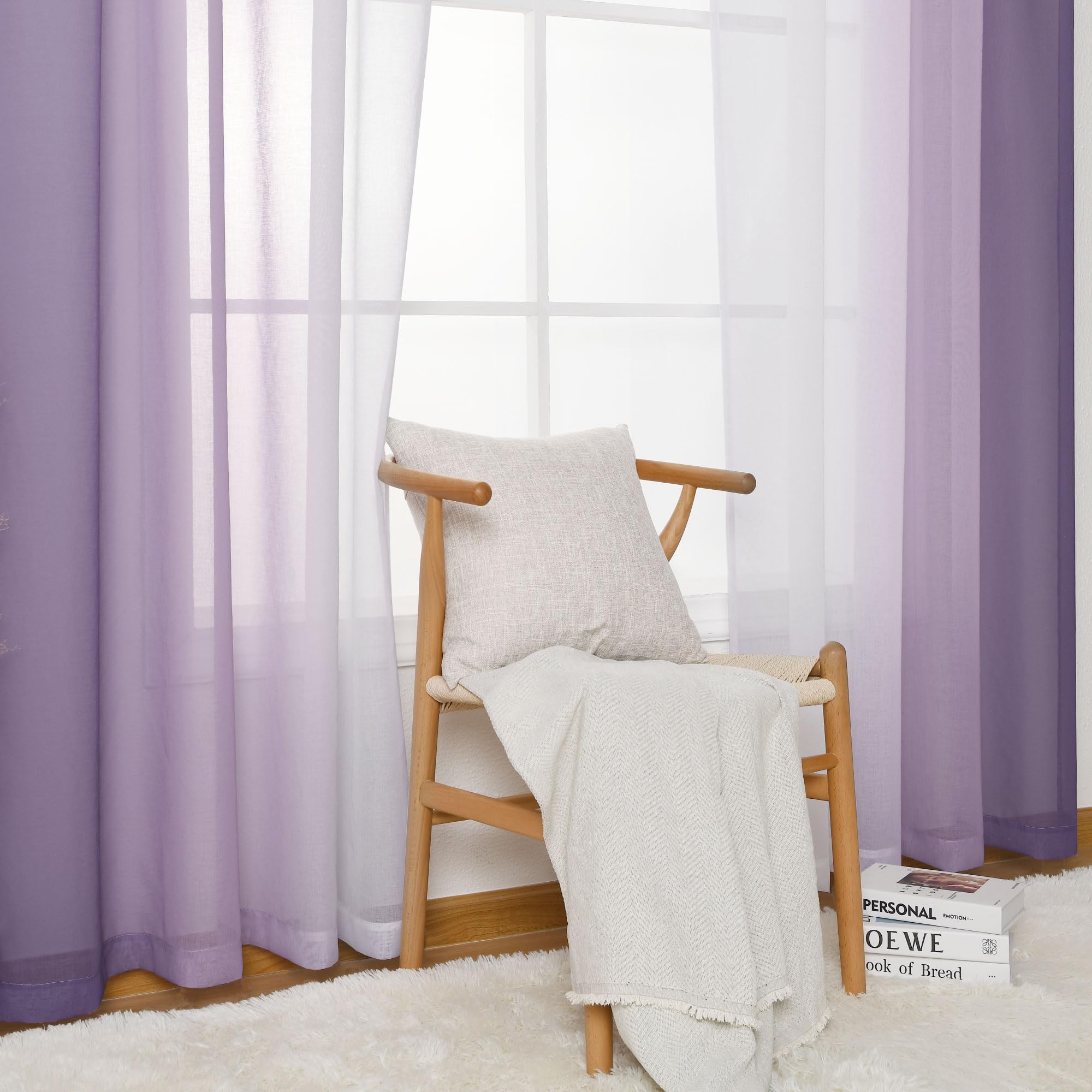DWCN Tenda in voile viola con nastro arricciante, 140 x 225 cm (set di 2) a fili per la camera dei bambini, con sistema di binario, tenda per soggiorno da ragazza