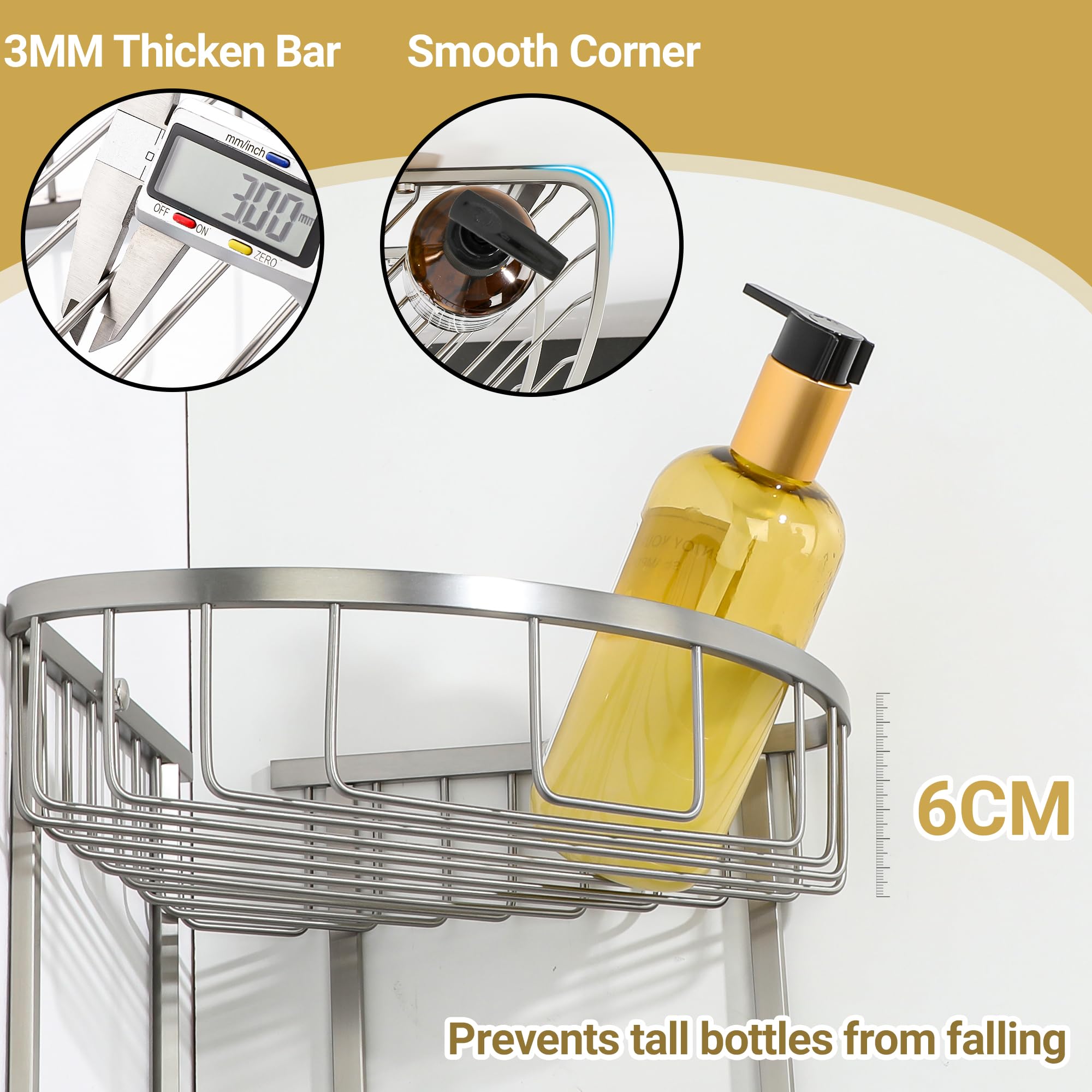 SAYAYO Corner Shower Caddy Basket, SUS304 Stainless Steel Bathroom Shower Corner Shelves Basket Organiser Storage - Image 3