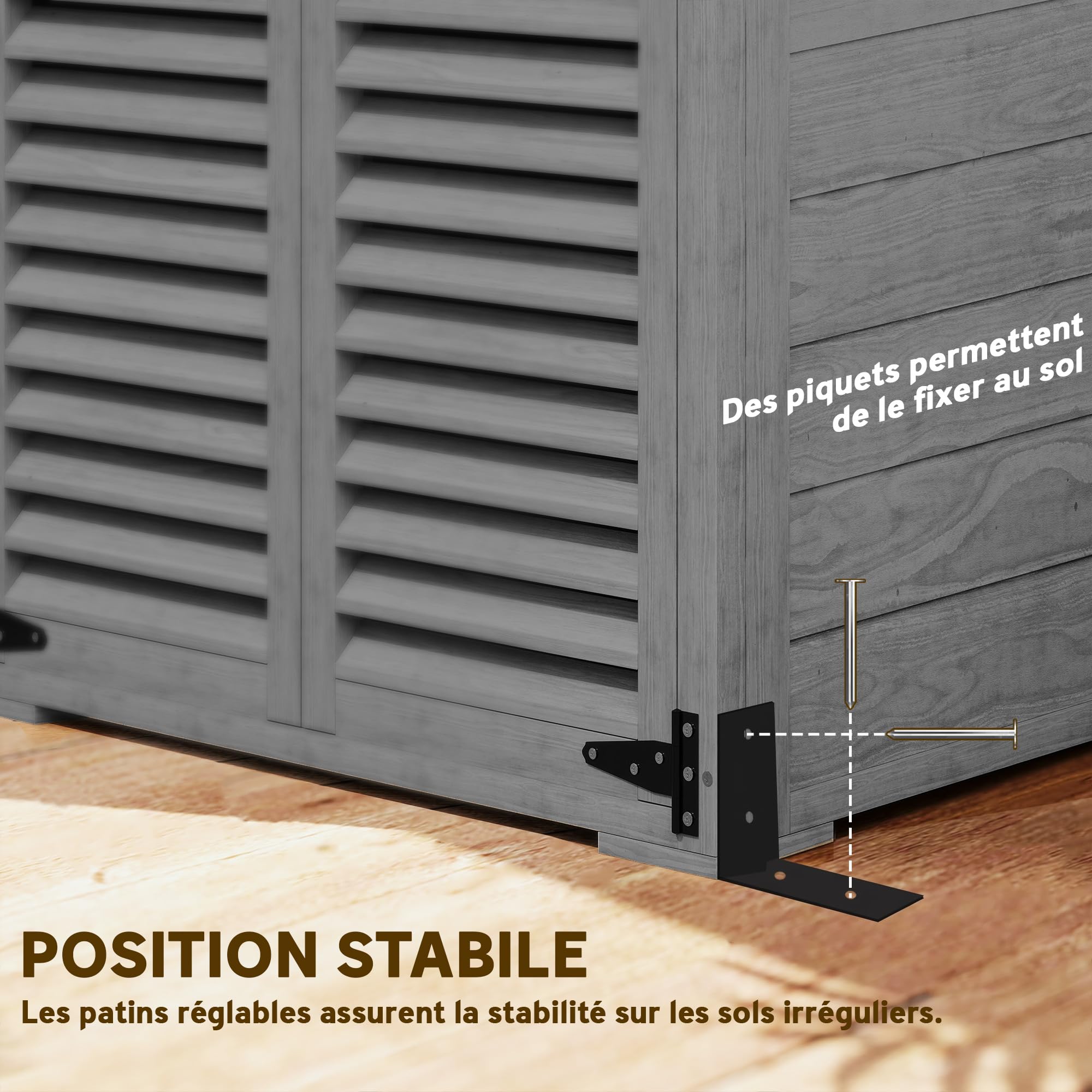 Outsunny - Armario de jardín para herramientas de madera, 2 estanterías tejado betún puertas persianas con cerradura 75 x 50 x 118 cm, color gris