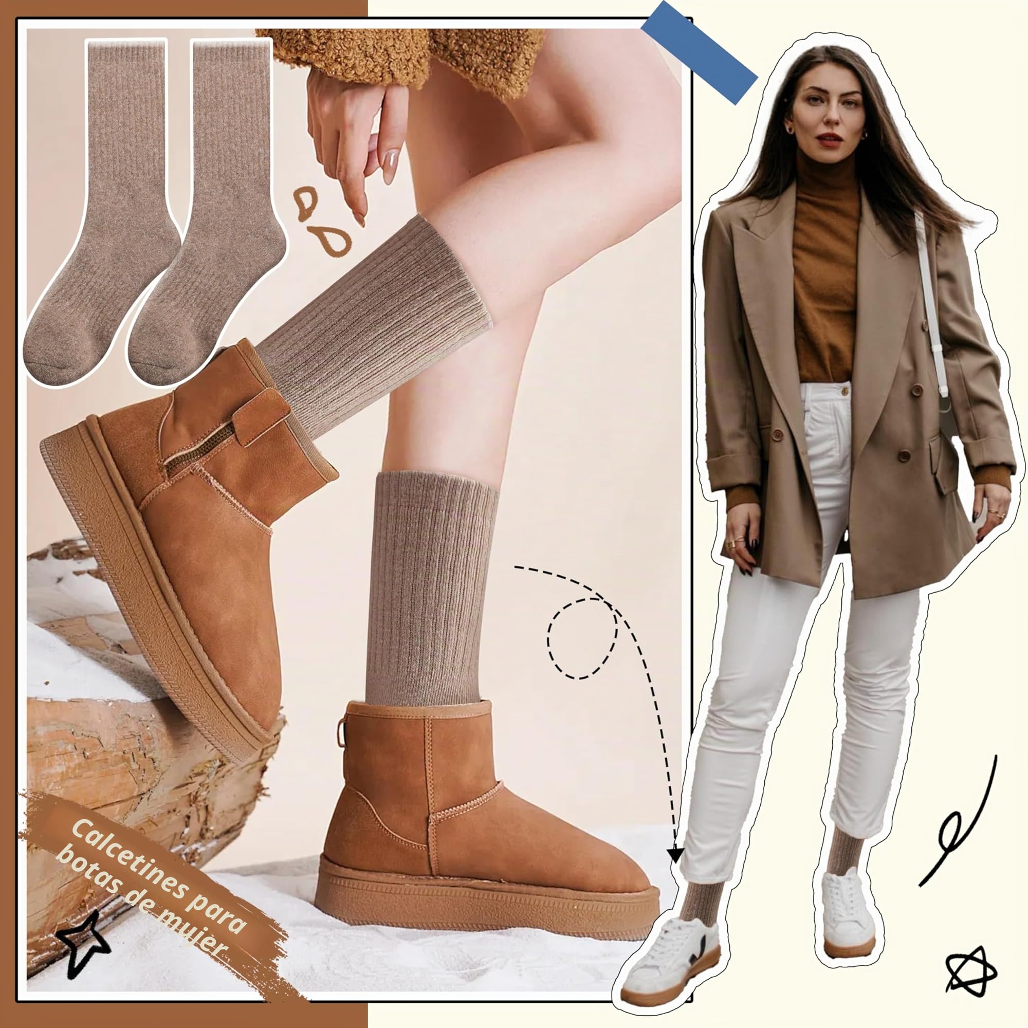 EBMORE 5 Pares Calcetines Termicos Invierno Mujer de Lana Merino, Calcetines Trabajo Gruesos y Cálidos para Mujer