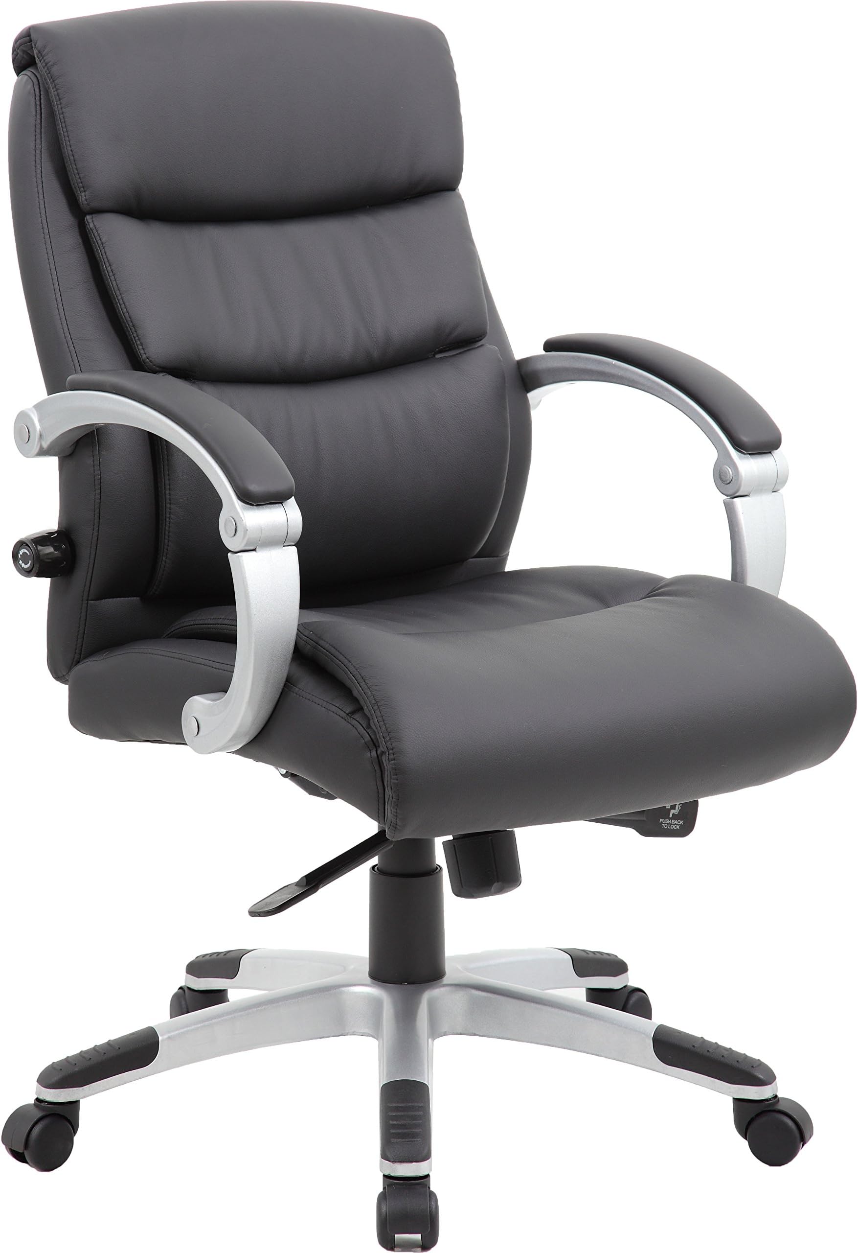 Genesis Designs "Mercer Mid-Back Executive Office Chair with Sleek, Dual Wheel Casters, Leather Plus, Padded Synchronized Armrests & Reclining Back, Black