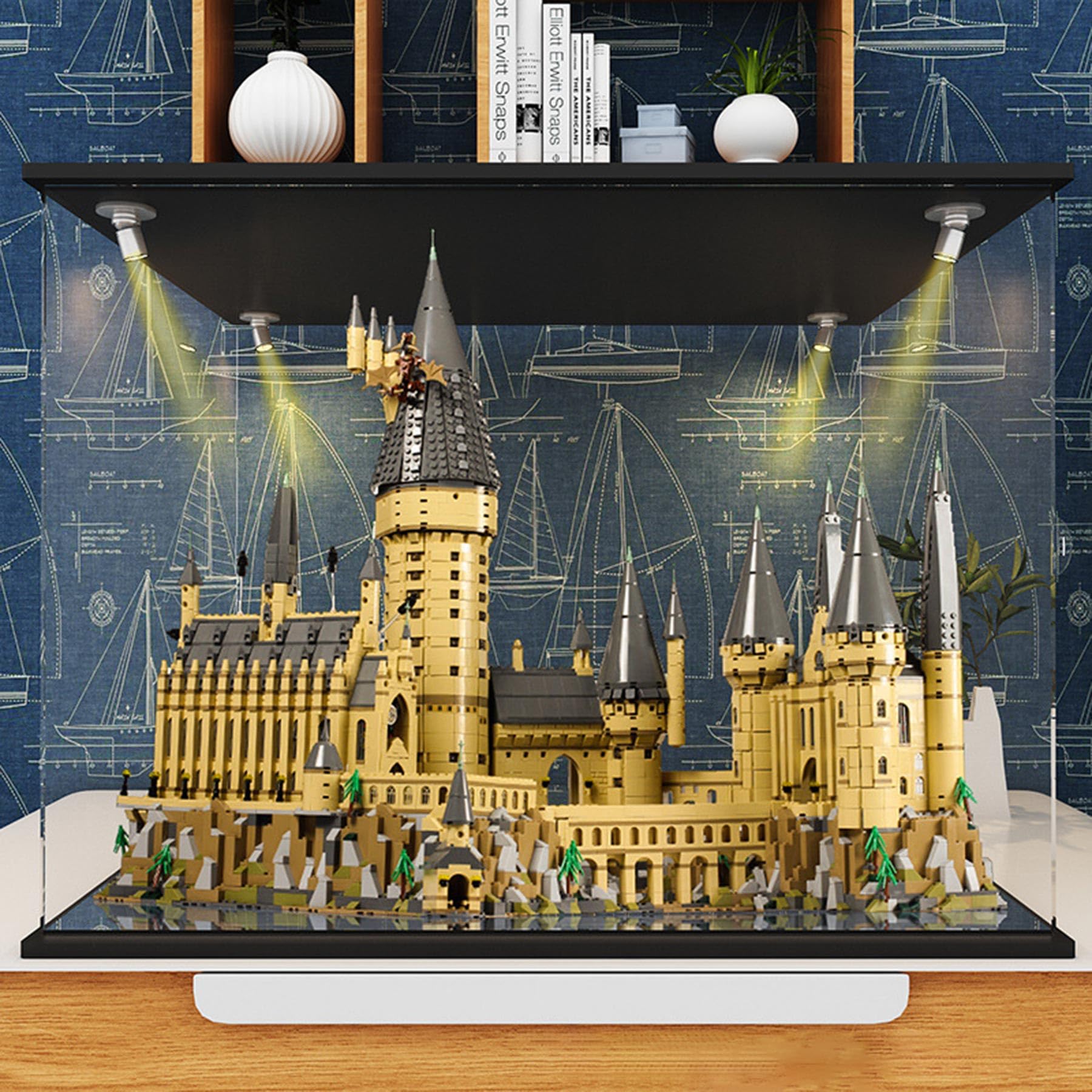 XNSHENGXAN Acrylic Display Case Compatible to Lego #71043 Magic School (28.3*18.8*23.6in), Display Cases for Collectibles, Sturdy Protection for Your Collectible,Mirror Base+Light b