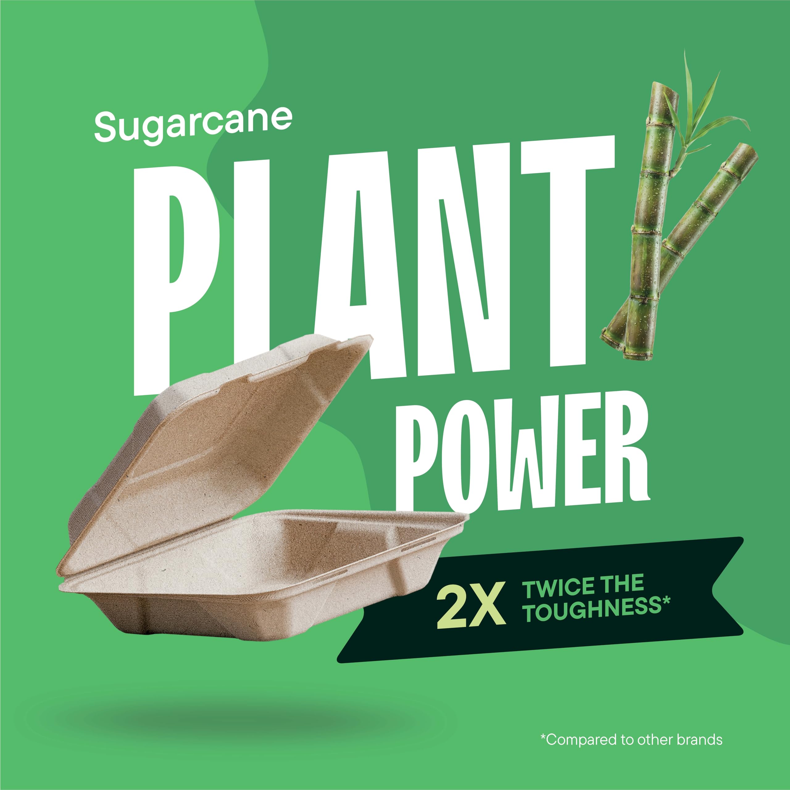 Contenedores de alimentos 100% compostables para sacar, paquete de 50 unidades, de calidad resistente, bagazo desechable natural, biodegradable, hecho de fibras de caña de azúcar