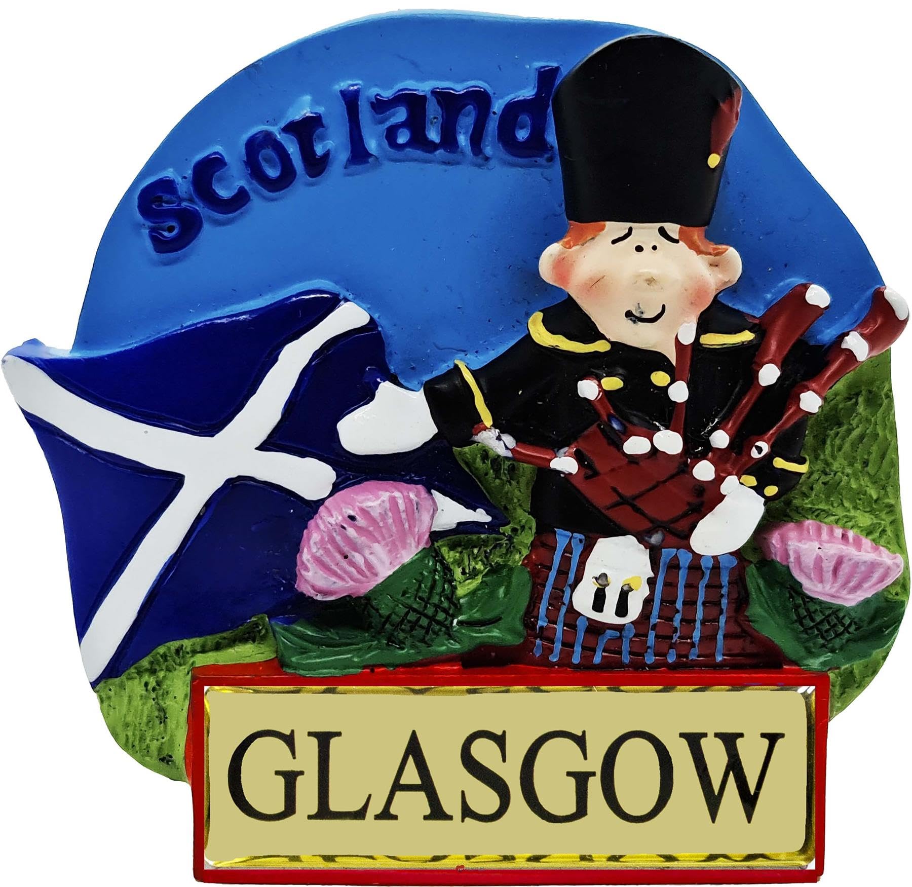 I Luv Ltd Glasgow Fridge Magnet - Highland Piper With Saltire Scotland Flag, Traditional Scottish Gifts