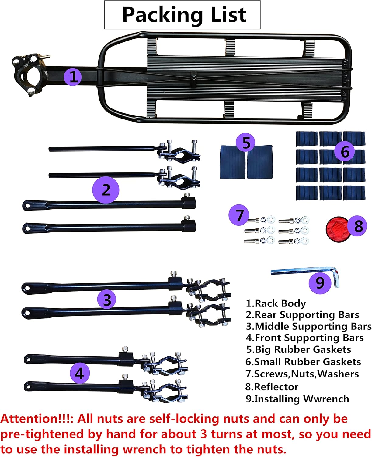 Bike Carrier Rack, 400lbs Capacity Solid Bearings Universal Adjustable Bicycle Luggage Cargo Rack