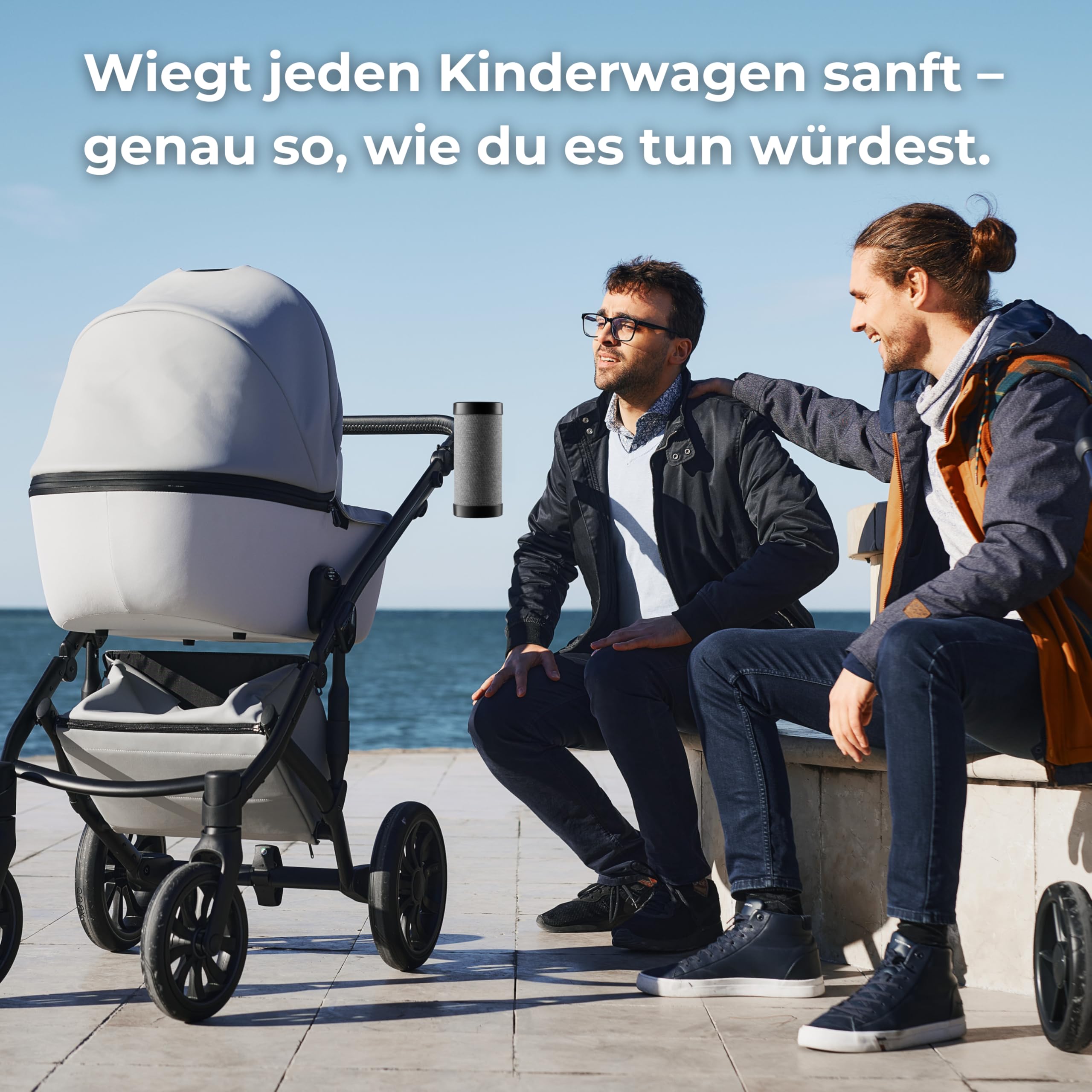 Automatischer wiederaufladbarer Schaukelaufsatz für Kinderwagen, mit Sicherheits-LED, 3 Schaukelstufen, bis zu 30 Stunden leiser Betrieb, USB-C – RockingRide PRO (Schwarz)