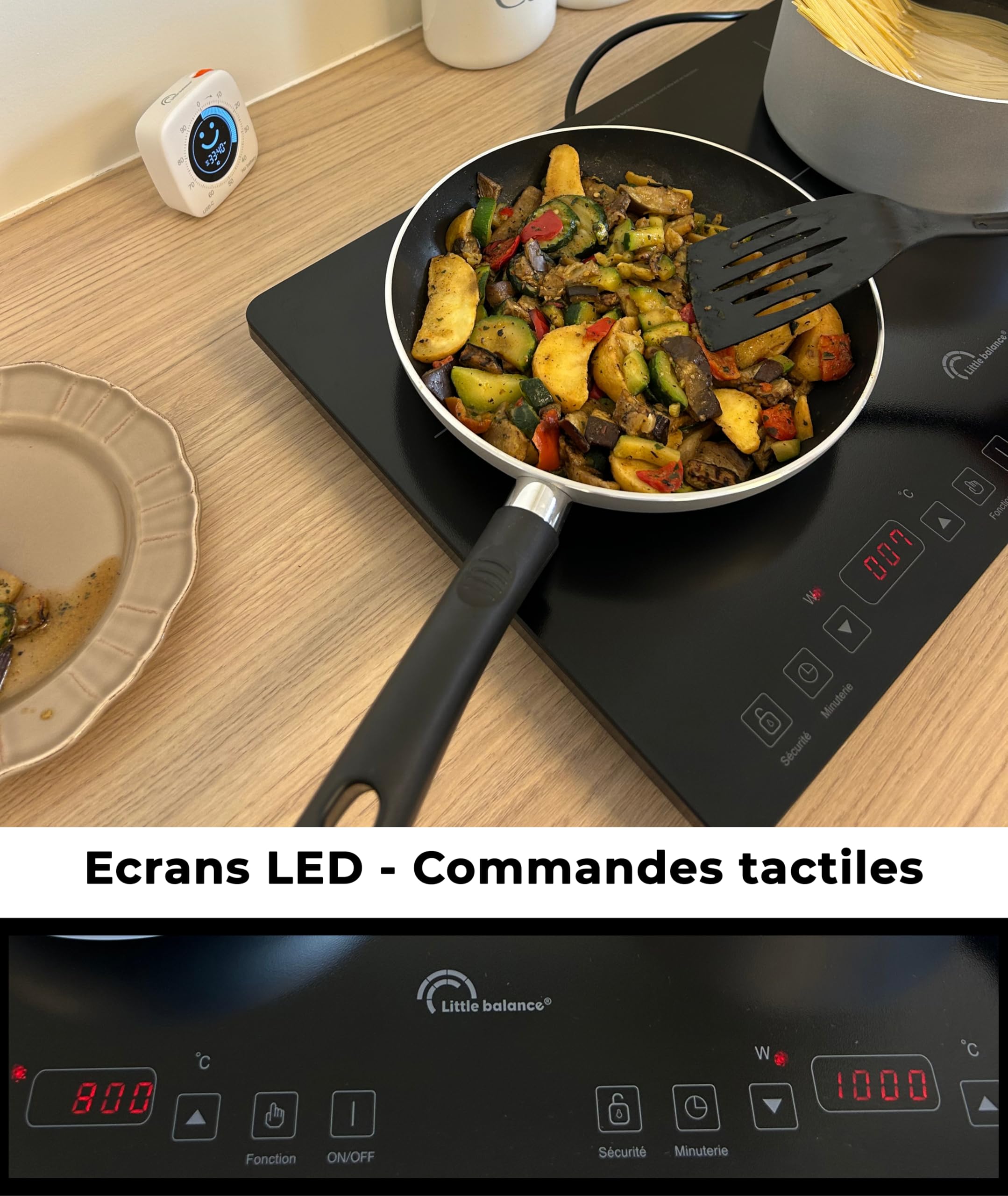 LITTLE BALANCE 8858 Little Induction Duo, Plaque de cuisson induction 2 feux, Plaque de cuisson portable, Cuisson rapide, Thermostat réglable 10 niveaux de température, Jusqu’à 240°C, 3500W, Noir