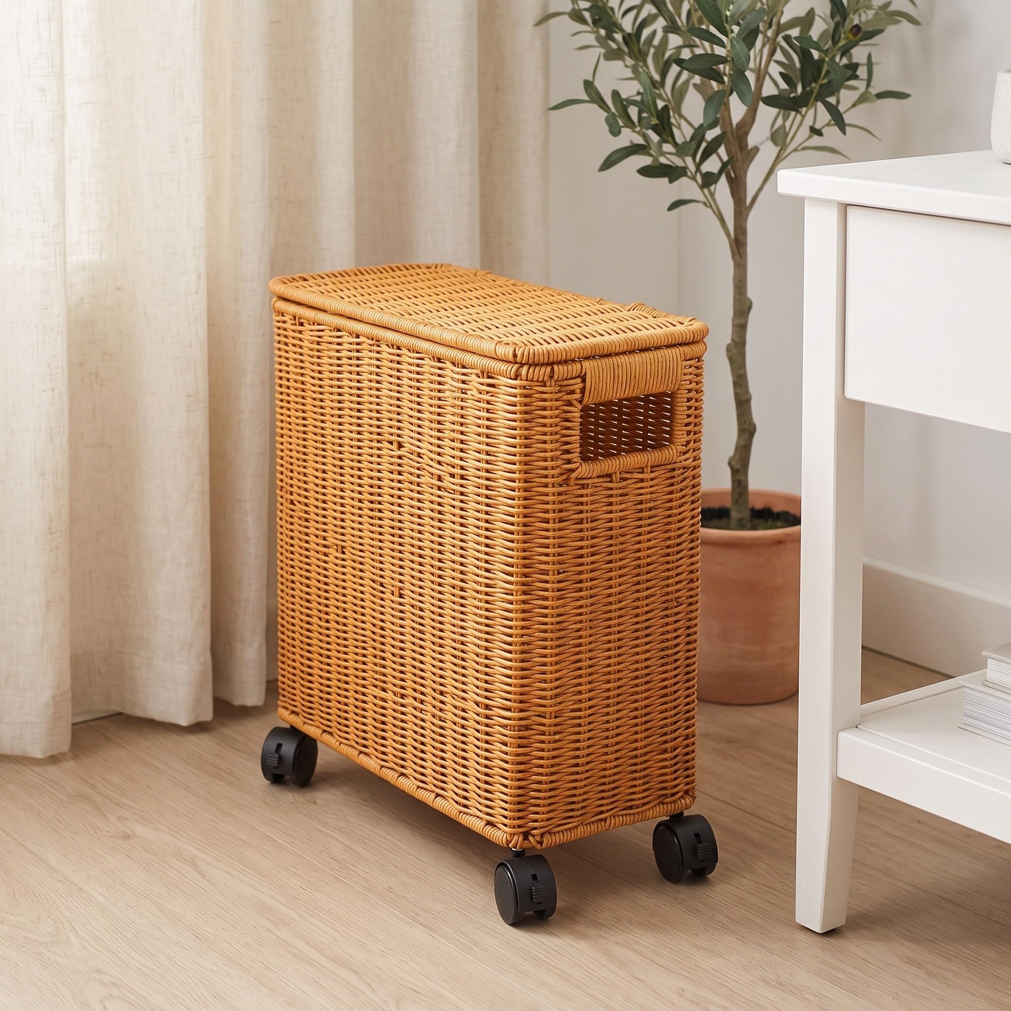 TOYANDONA Contenitore per Riporre Sotto in Pe Effetto Vimini con Ruote, Antipolvere e Salvaspazio, Design Rettangolare Moderno per Ingresso e Camera